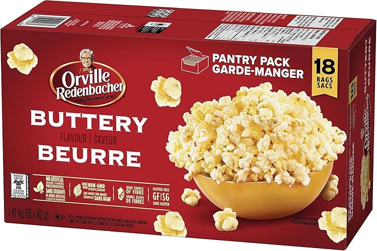 Orville Redenbacher Microwave Popcorn, Buttery, 82 g each, Net weight - 1.47 kg, 18 Count