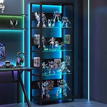 65" Display Case with Glass Shelves & RGB Lights, 4-Tier Display Cabinet