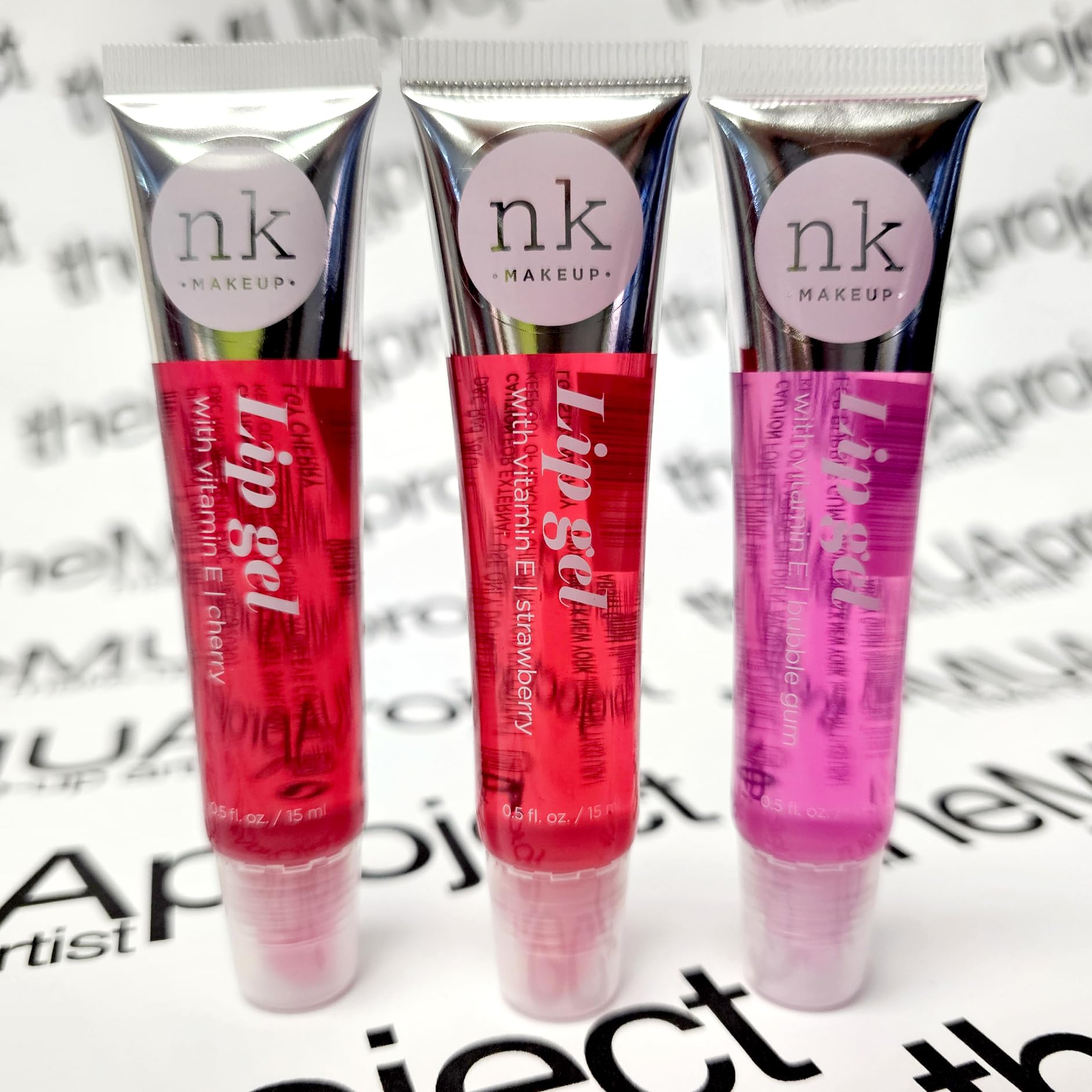 The Make-Up Artist Project 3 Pack Bundle of Assorted Lip Gels - Each set includes CHERRY, STRAWBERRY and BUBBLE GUM- Hydrating Lip Glosses to nourish your lips with Vitamin E, Super Glossy and Thick.