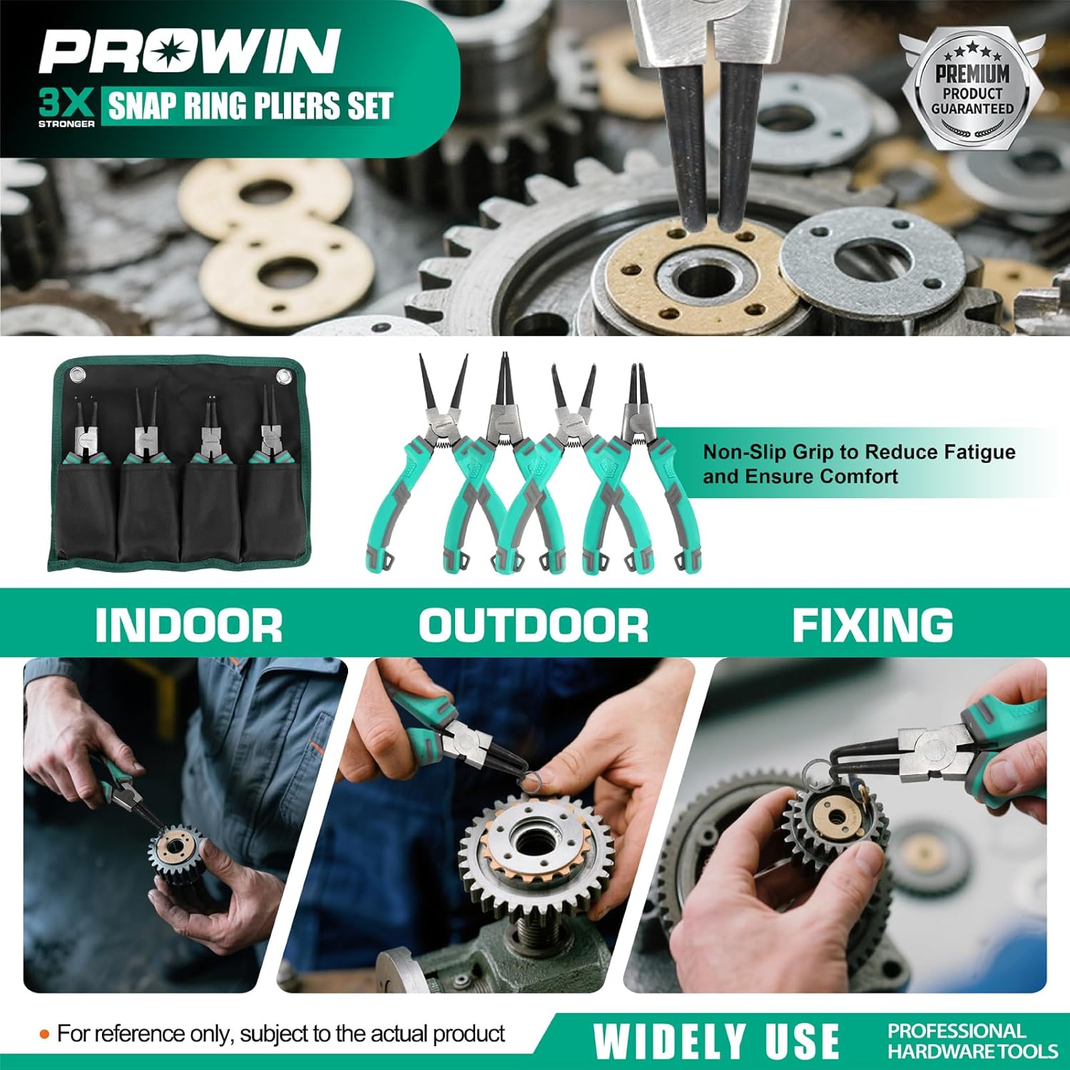 Prowin 4-Piece Snap Ring Pliers Set, Internal & External Circlip Pliers with Straight and Bent Tips, 7-Inch Chrome Vanadium Steel Retaining Ring Tool with Storage Pouch