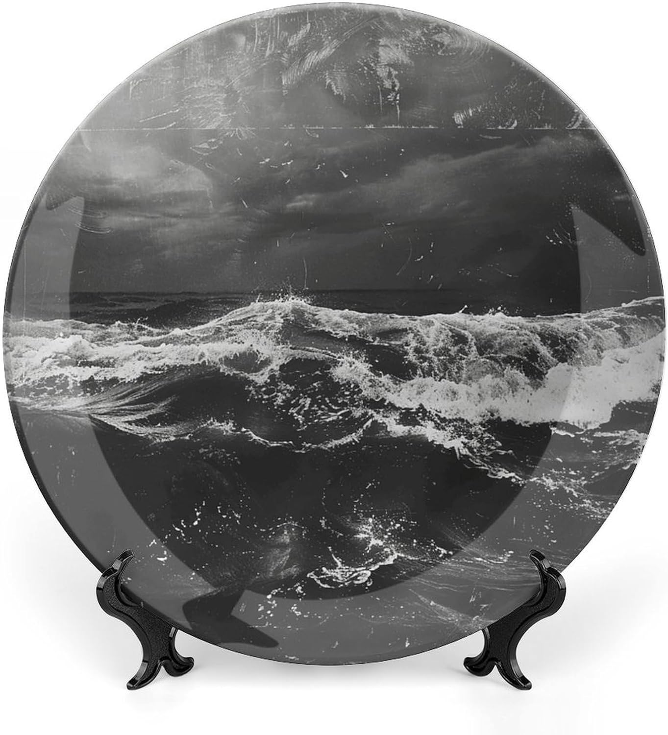 Abstract Grainy Picture Ceramic Decorative Plate for Office Decor, Chinese Style Decorative Dish with Stand, Dinner Dish Decorative Plates for Wall Hanging Bone Collections Plates 10inch