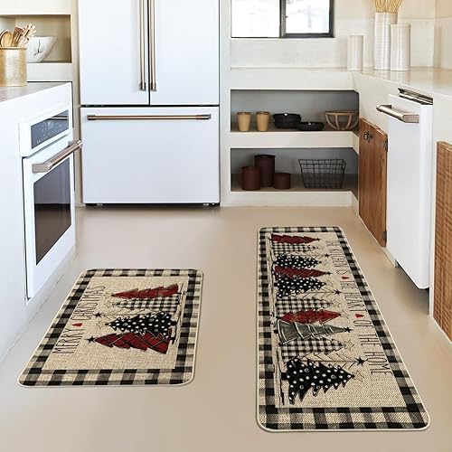 Miniatura 2 de Artoid Mode Buffalo - Juego de 2 tapetes de cocina con diseño de árbol de Navidad a cuadros, decoración del hogar, alfombras de cocina de bajo