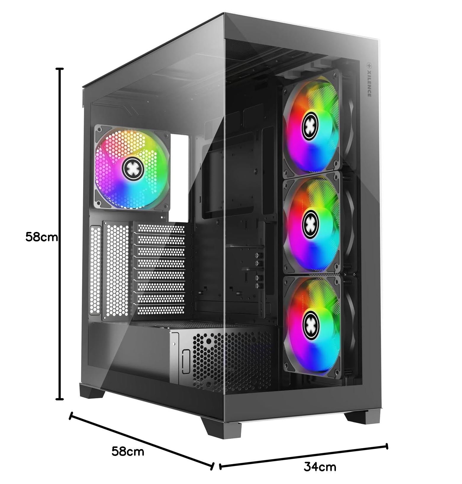 Xilence X818.ARGB XILENT Gleam obudowa komputera gamingowego, 4 x wentylator ARGB 140 mm, ATX Midi Tower Case, szkło akwariowe, z uchwytem na kartę graficzną, płytka sterująca PWM/ARGB, dla dobrego