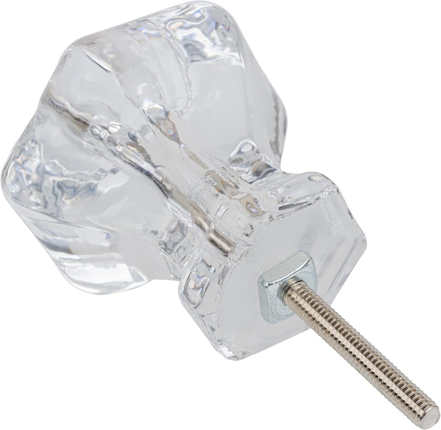 Depression Era Hexagonal Clear Glass Drawer Knob | Diameter: 1 3/4" | Handle for Antique Cabinet Door, Dresser Drawer, Desk | Reproduction Furniture Hardware | DK13-GC