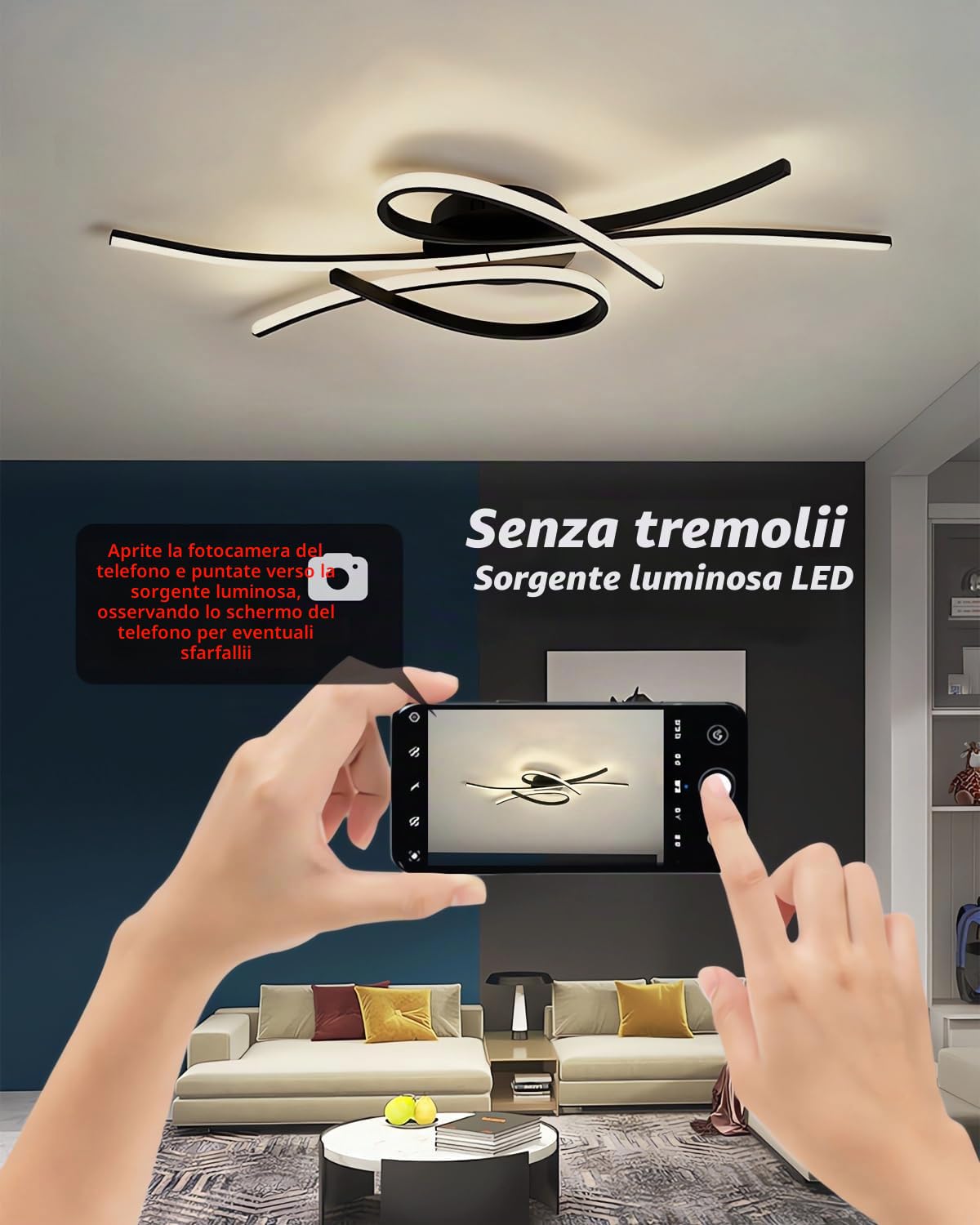 Lampada soffitto LED con note musicali,luci moderne per camera da letto,plafoniera dimmerabile,lampada camera letto dal design creativo in alluminio,per soggiorno,sala da pranzo (Nero, 80CM)