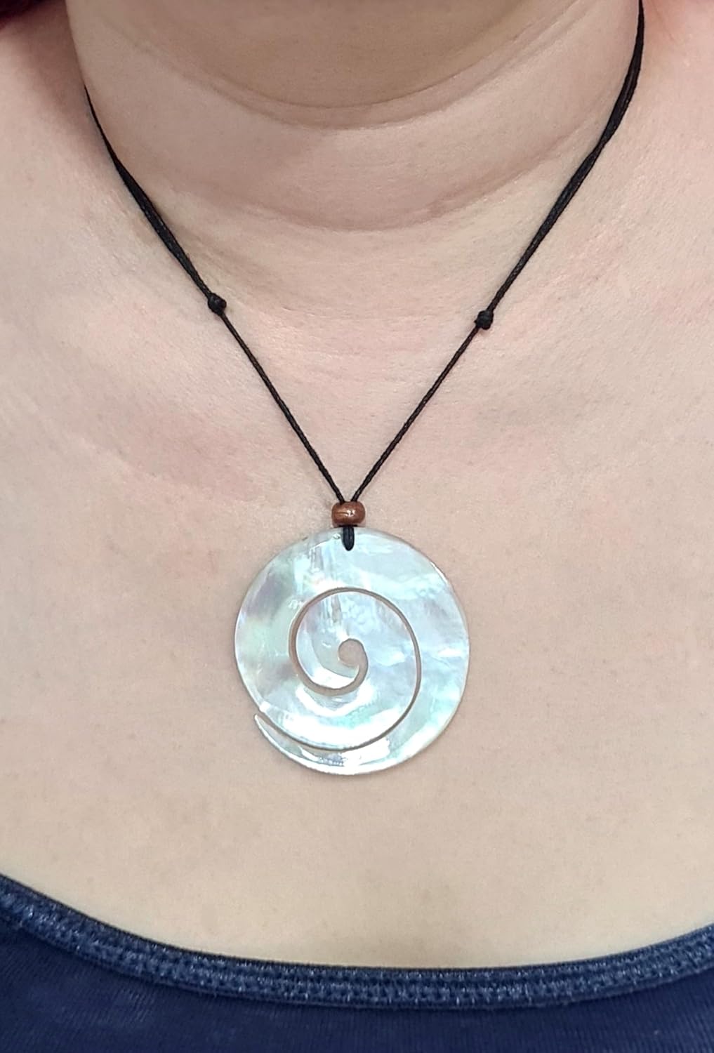 Hand Carved Spiral Mother of Pearl Necklace, Handmade Seashell Necklace for Women Jewelry AA027-N - Image 3