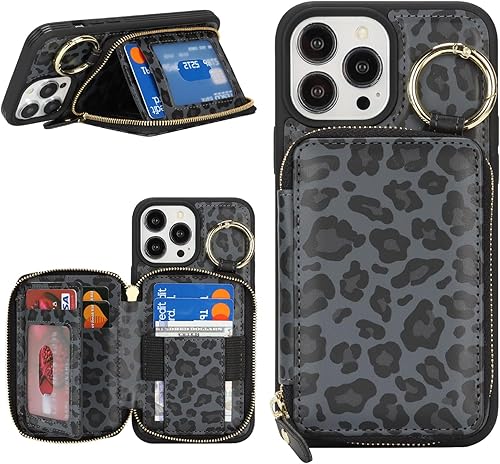 Miniatura 18 de Funda tipo cartera con tarjetero para iPhone 11, funda para iPhone 11, con cremallera y ranura para soporte, para mujeres y hombres, 6.1 pulgadas