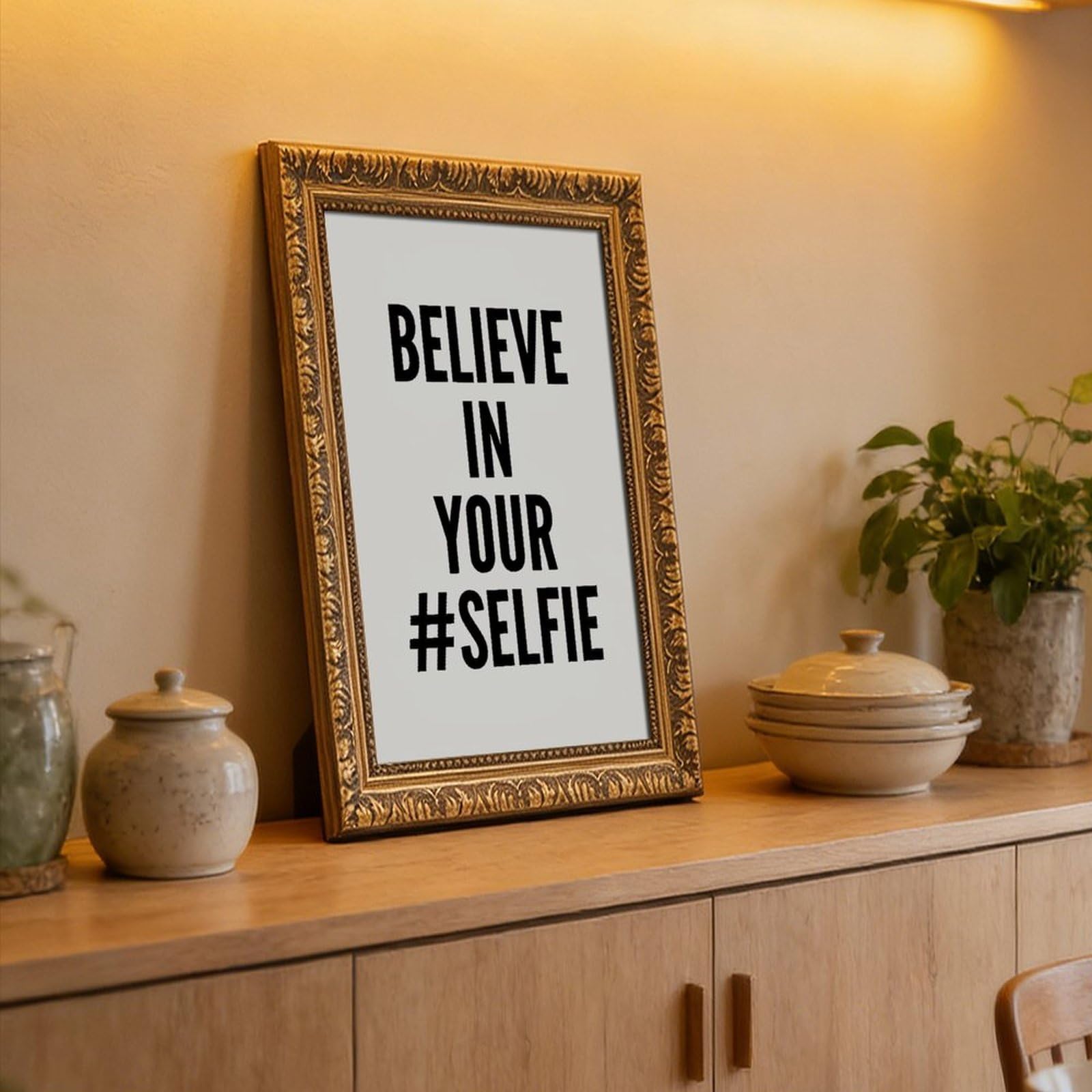Mnyuein Poster con scritta "Believe In Yourself" in bianco e nero