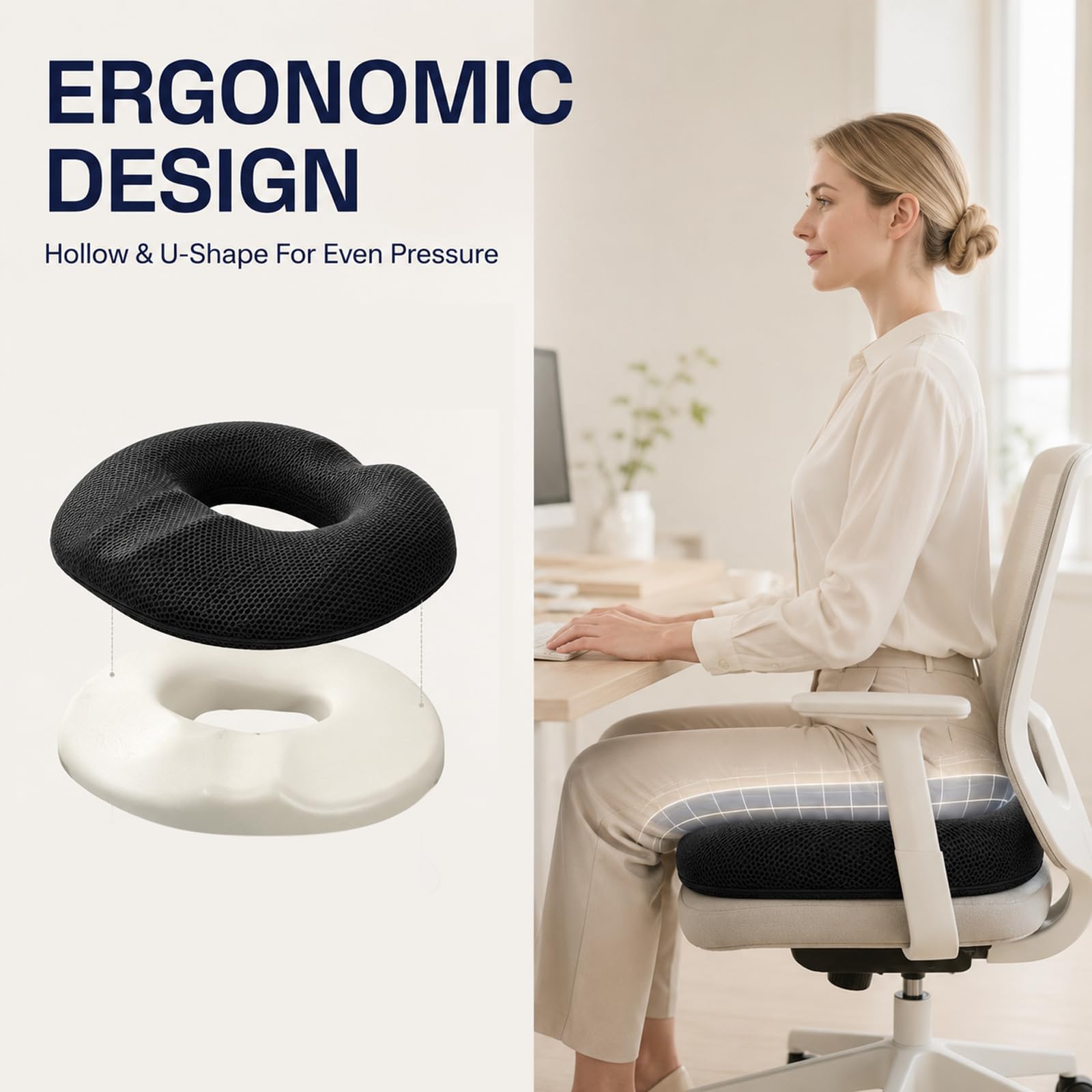 Hämorrhoiden Sitzkissen Sitzring - Rivestimenti in tessuto peluche e rete, cuscino ortopedico per coccige in memory foam per sedia da ufficio e auto