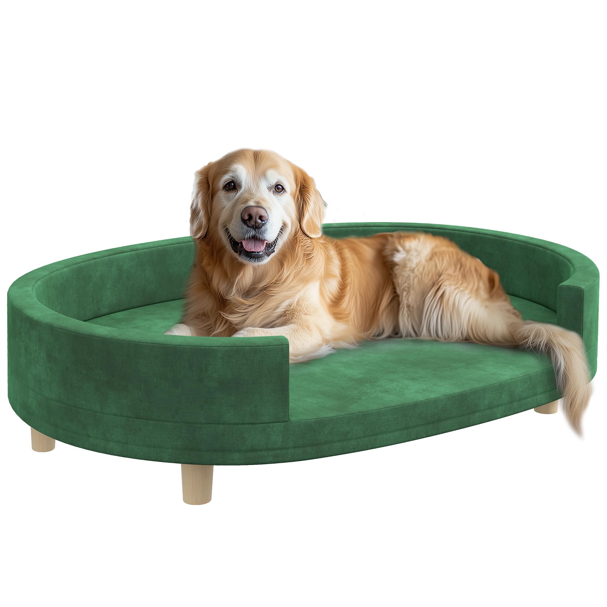 PawHut Canapé pour Chien, Sofa pour Chat, Fauteuil pour Chat, Surface en Velours Doux, avec Coussin Amovible, Pieds en Bois Massif, 100l x 70P x 25H cm, Vert