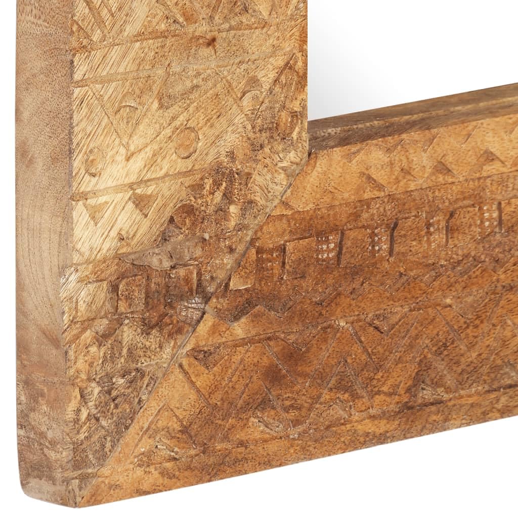 Ręcznie rzeźbione lustro ścienne 80 x 50 x 2,5 cm z litego drewna mango, dekoracyjne lustro drewniane z unikalnym rysunkiem słojów i ręcznie rzeźbionym wzorem, trwałe i wytrzymałe