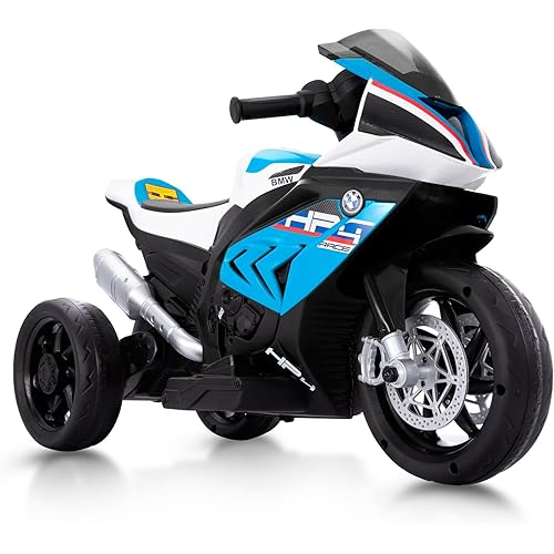 [2025 Upgraded] ALPHAKIDS Licensed BMW 12V Kids Electric Motorcycle, 3-Wheel Ride-On Ages 3-5 Years,Lightweight, Easy to Ride with Reverse, Headlight, Horn, MP3/USB, Safe Stable Design(Sky Blue)