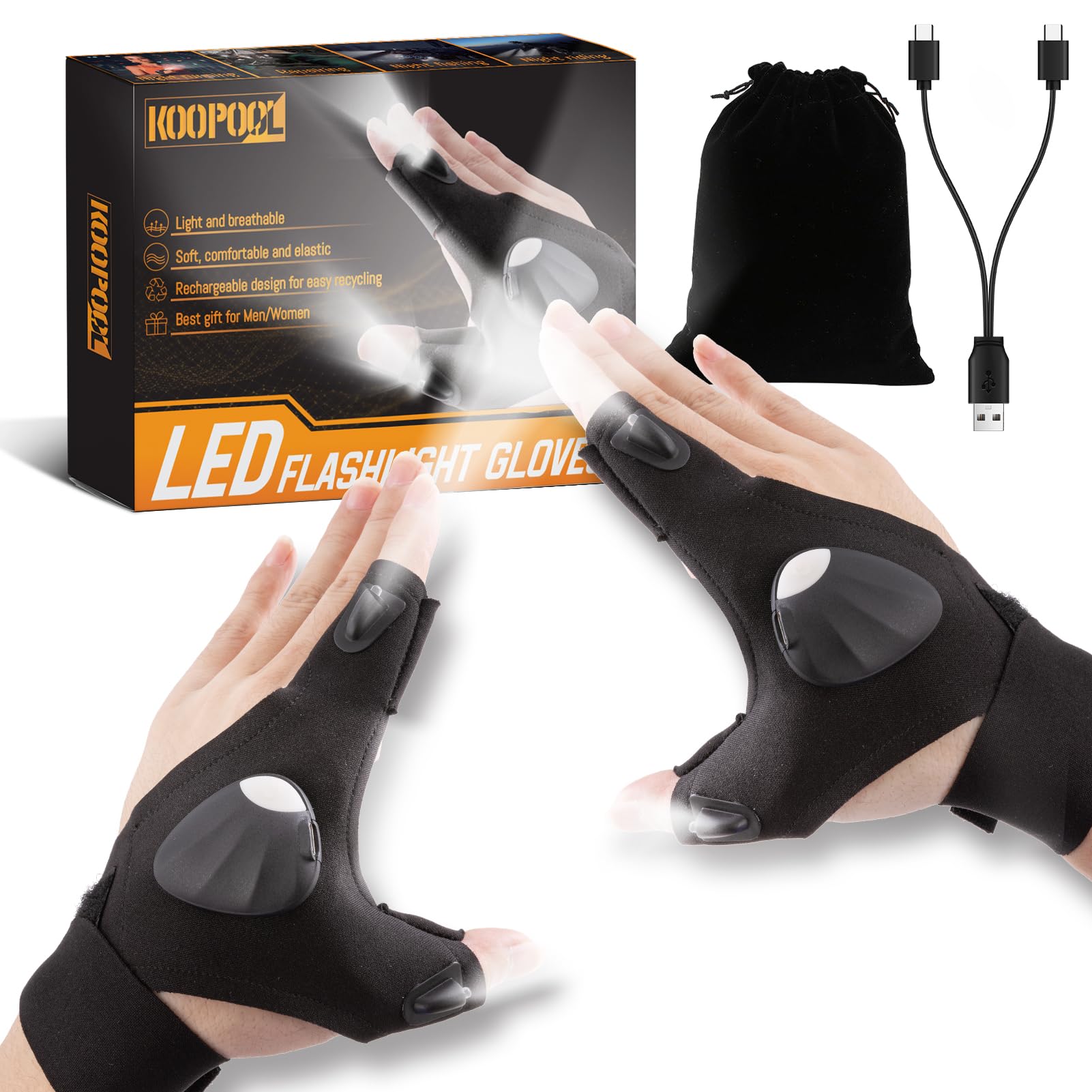 Mechanic Light Gloves LED Flashlight Gloves Fingerless Work