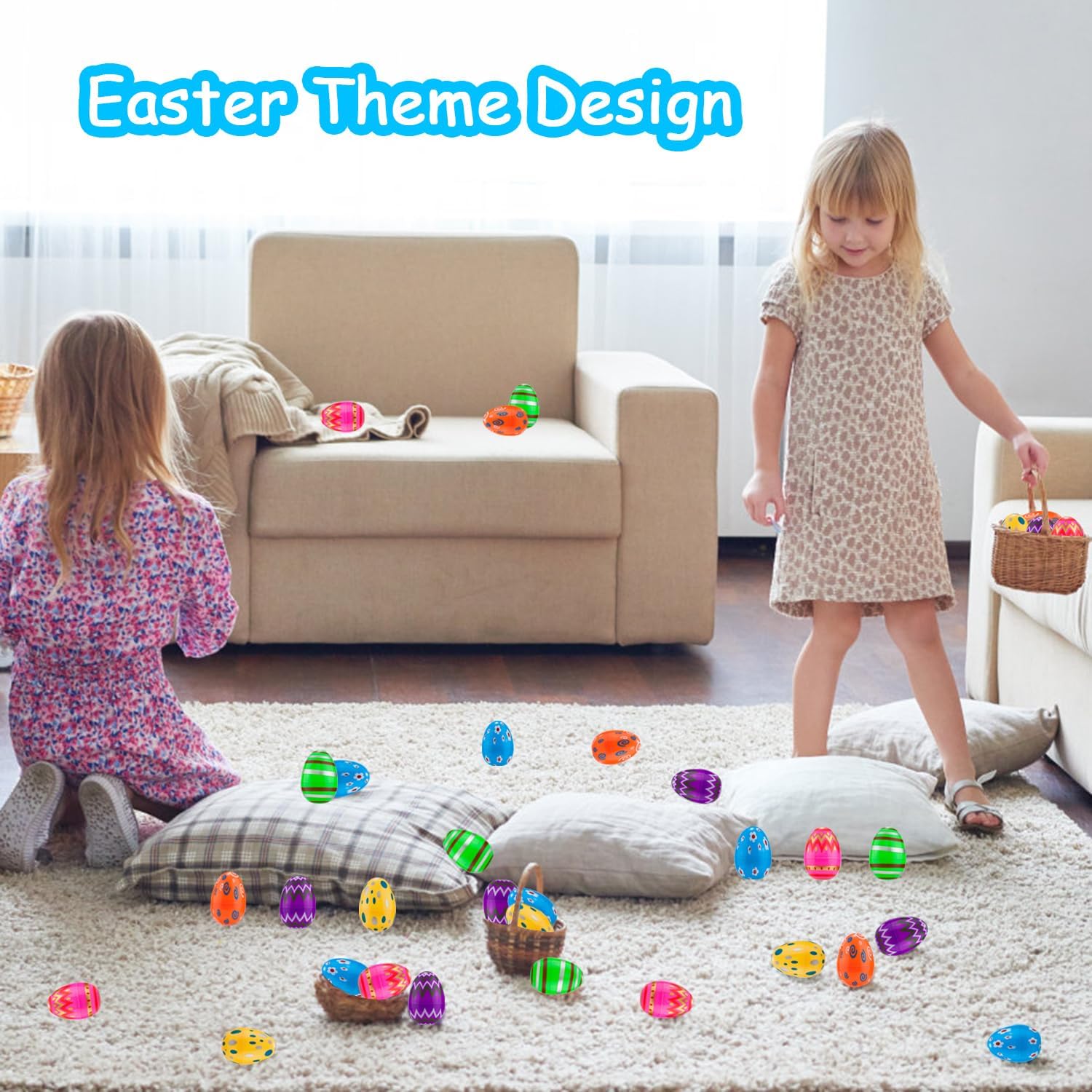 JIALWEN Plastic Easter Eggs 36PCS Printed Fillable Eggs Bright Colorful for Easter Theme Party Easter Basket Stuffers Fillers Surprise Eggs Easter Hunt Favors