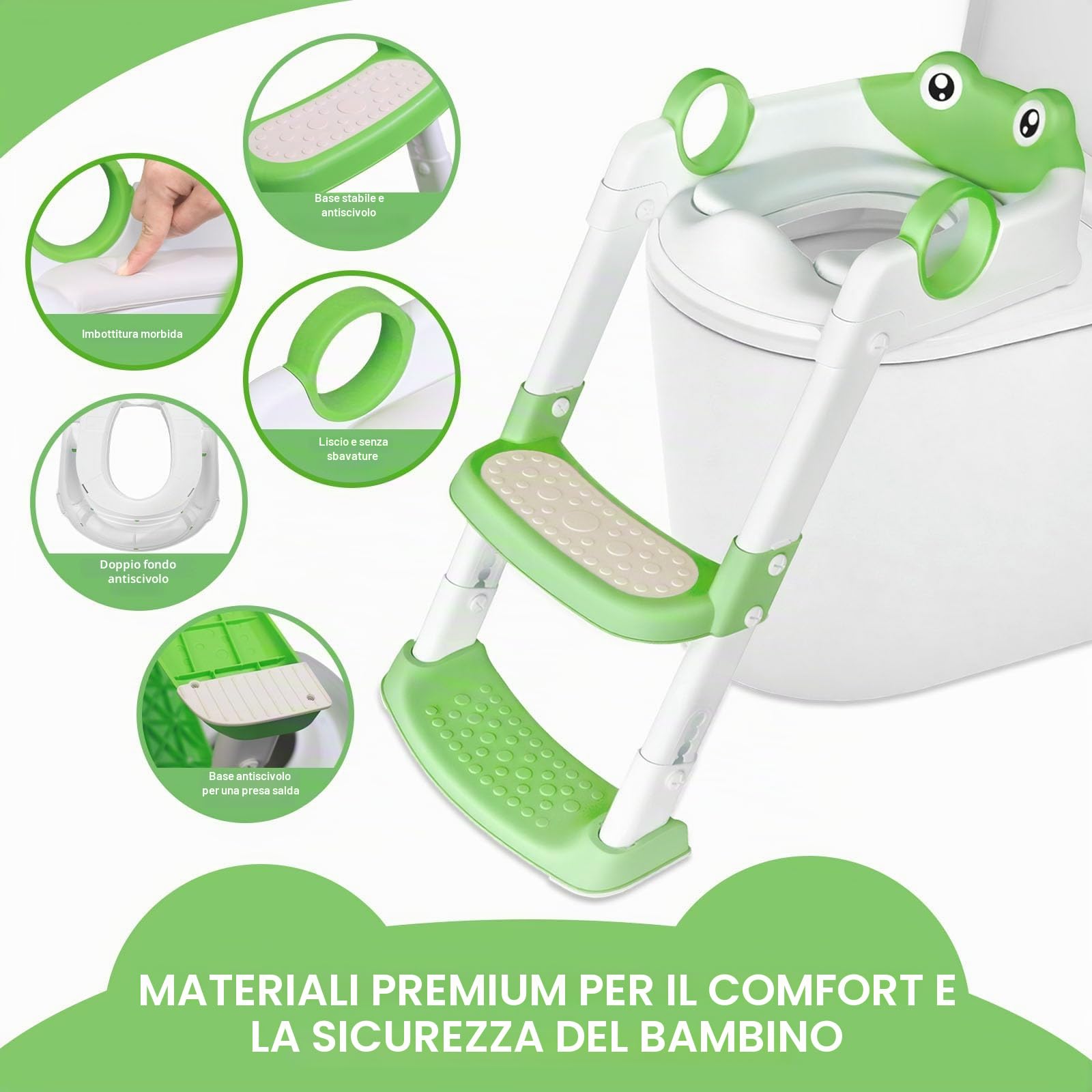 Riduttore WC Bambini,Sedile Wc per Bambini,Scaletta Wc per Bambini Pieghevole,Pieghevole Regolabile in Altezza, con PVC Morbida Seduta Imbottita, pedana antiscivolo anti-spruzzo,per V,U,O