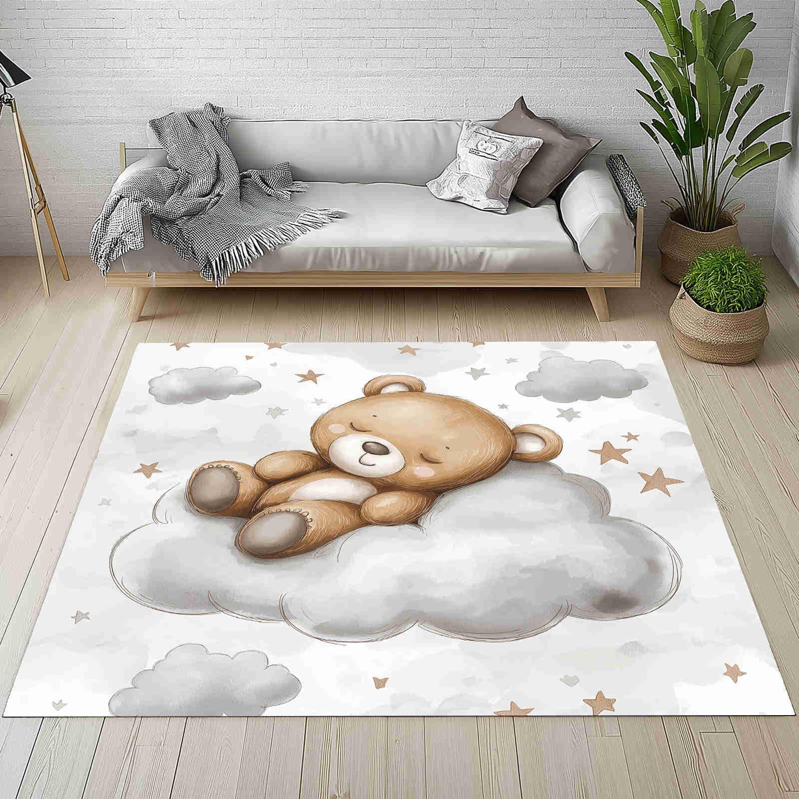 Dywaniki dla dzieci z motywem kreskówkowym miś, 200 x 250 cm, urocza chmura, zmywalny, dywanik do pokoju dziecięcego, sypialni, salonu, antypoślizgowa mata podłogowa do pokoju zabaw