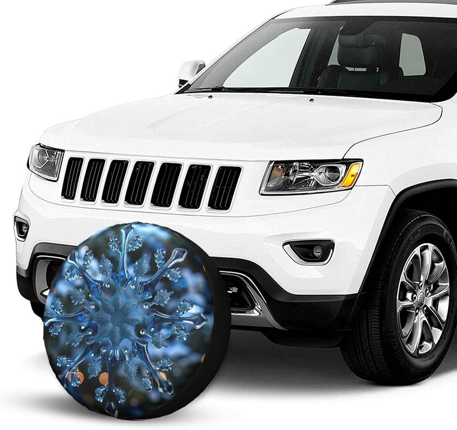 Blue Christmas Snowflake Print Tire Cover Universal Spare Wheel for Trailer Rv SUV Truck Camper Travel Accessories