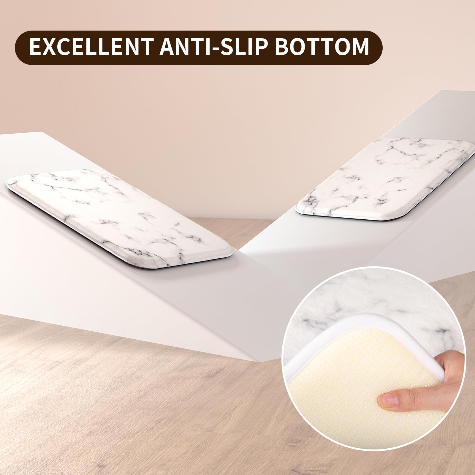 Alfombra de baño de espuma viscoelástica, extra gruesa y suave, microfibra de felpa similar a la cachemira, absorbe el agua, secado rápido, antideslizante (mármol blanco, 36 x 24 pulgadas)