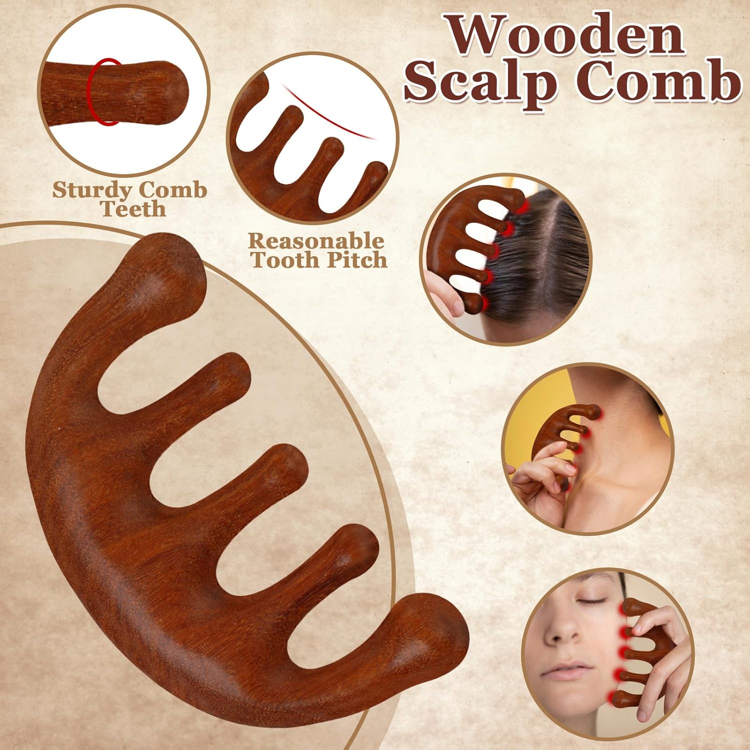 3 Pack Scalp Massager Hair Growth,Wooden Gua Sha Head Massage Tool for Hair Growth, Soothing and Relaxing - Image 3