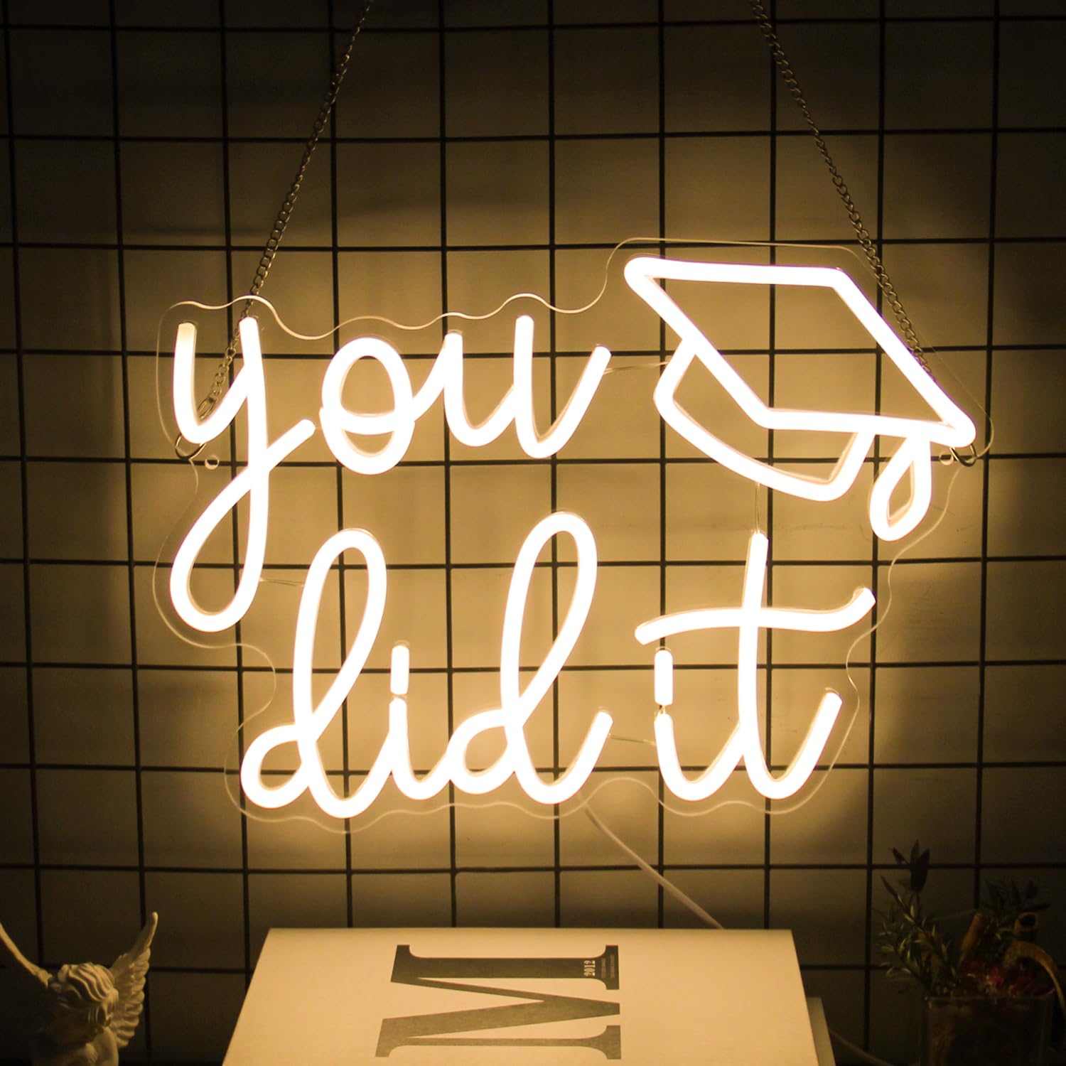 Congrats Grad Neon Sign You Did It LED Neon Light Sign Warm White Congrats Light up Sign Background Neon Signs for Wall Decor Celebrate Neon Lights for Class of 2025 Graduation Party Decor