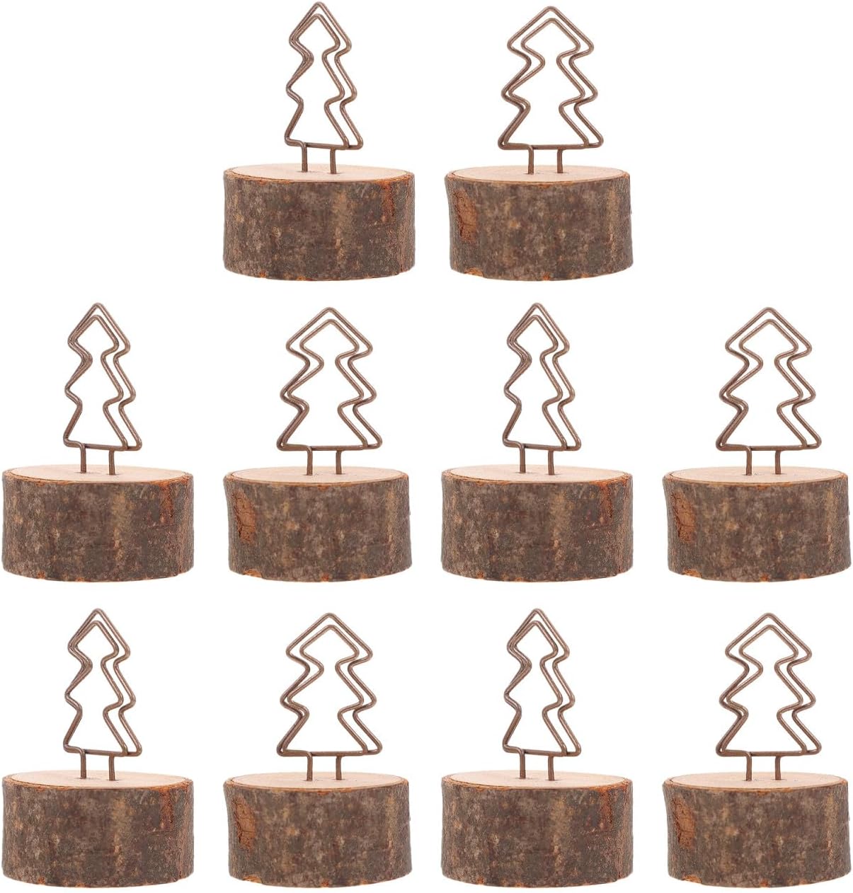 Balacoo 10pcs Vintage Wooden Photo Clips with Iron Memo Stand Clamp for Christmas Tabletop Decor, DIY Picture Holder and Business Card Display, Retro Rustic Party Note Holder