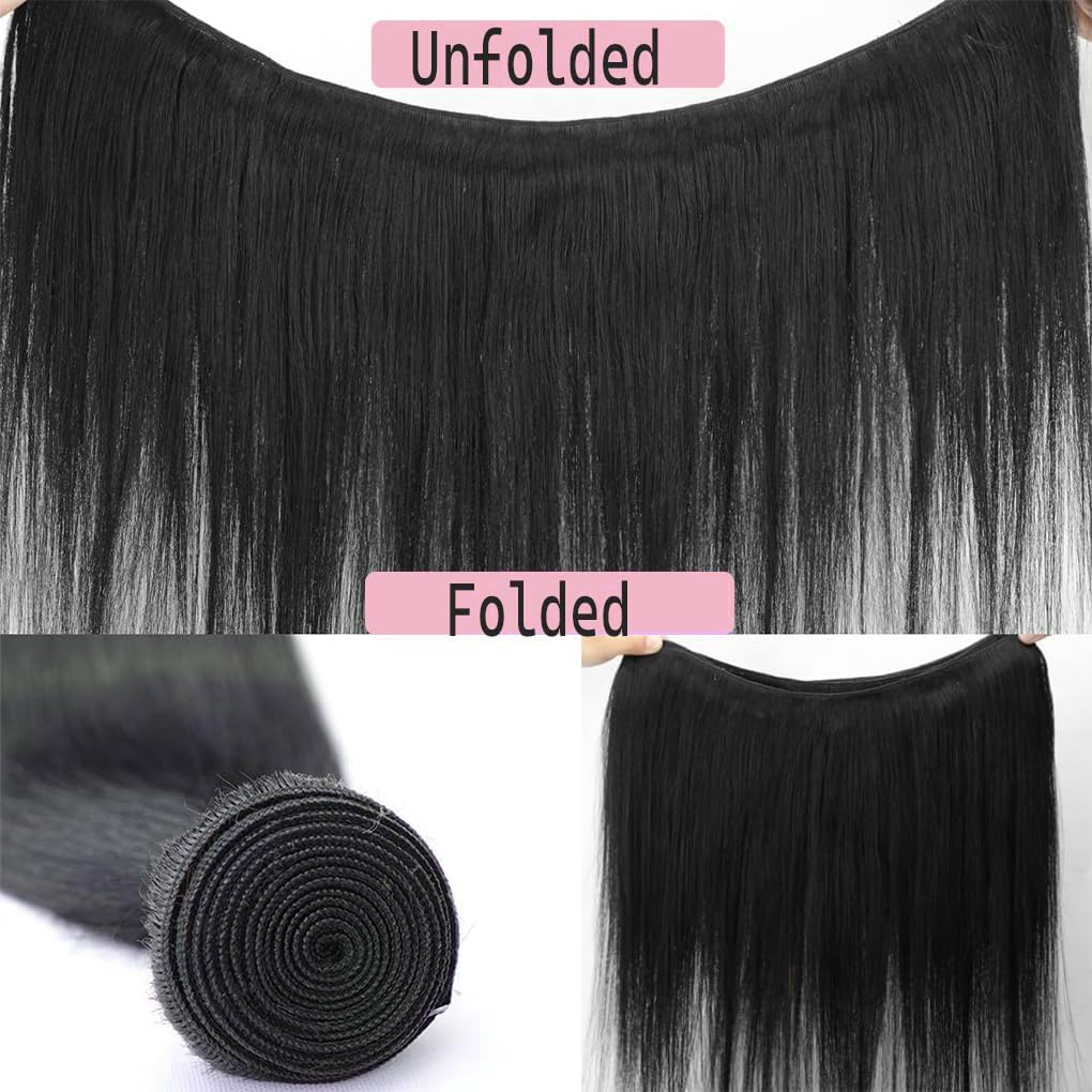 12 14 16 Inch Bundles Human Hair Straight Human Hair Bundles Brazilian Virgin Hair 3 Bundles for Women Wet and Wavy Hair Weave Extensions Natural Black