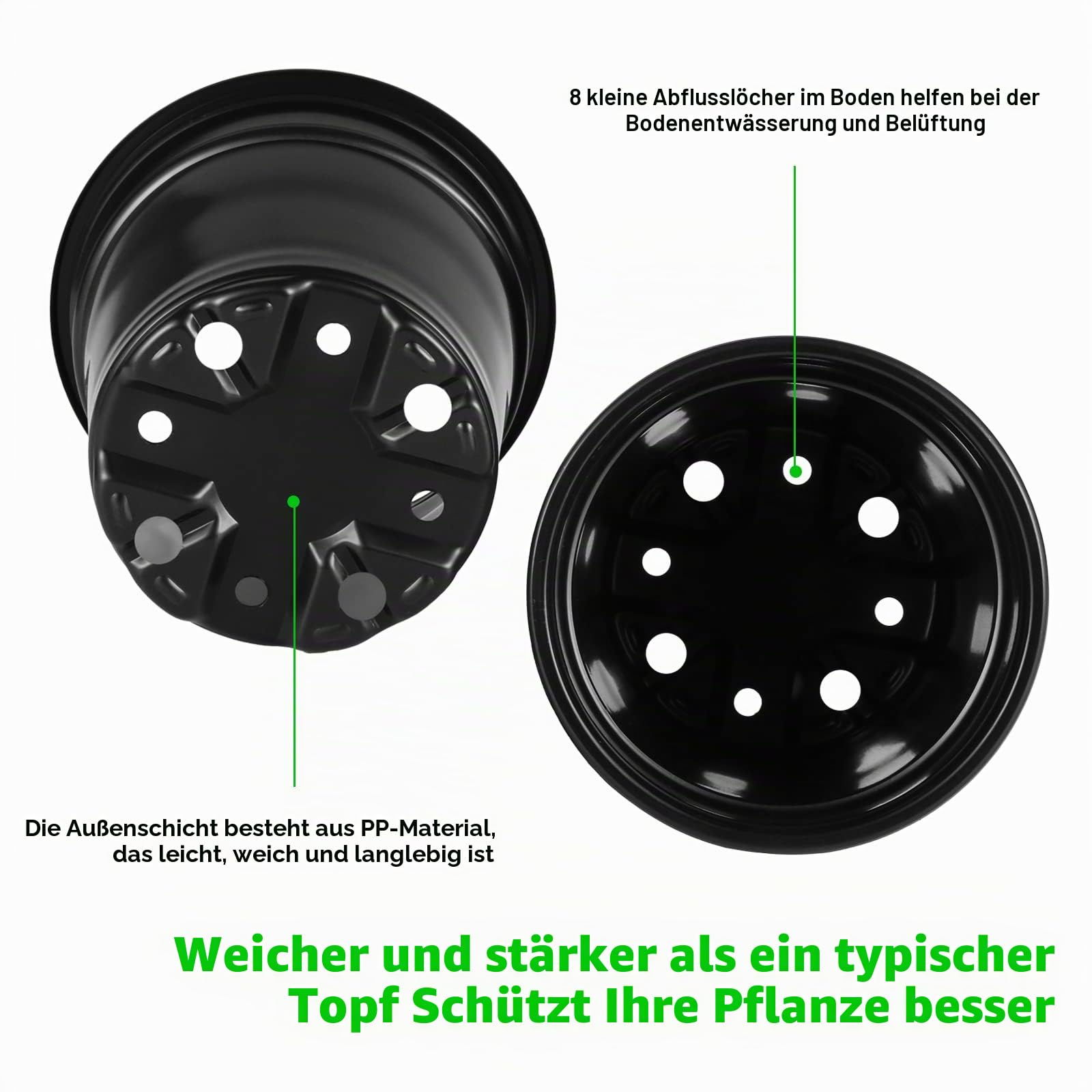 Coolty 100 Stück Pflanzentopf Pflanztöpfe Untertopf, Töpfe Pflanzen mit Pflanzenetiketten und 1 Set Mini Werkzeuge zum Umpflanzen, Schwarz (4 Inch)