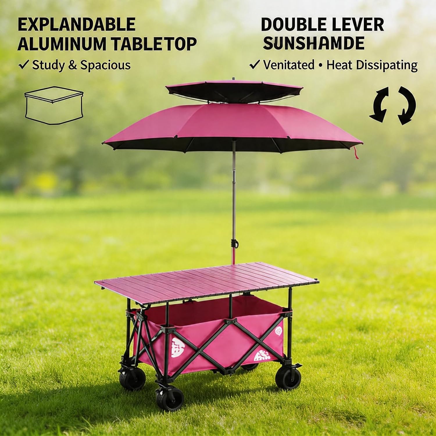 Portable Cart with Canopy Outdoor Vendor Cart Foldable Portable Cart Mobile Food Display Stand with Lockable Wheels for Markets Street Food.(Black,56.3x27.56in)