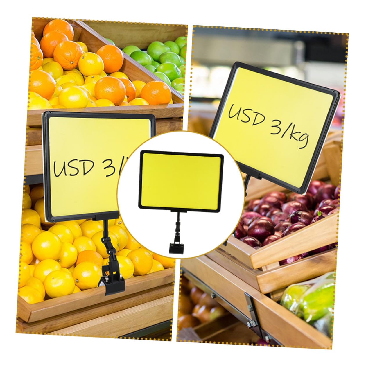 Set da 3 Supporti per Cartelli Prezzi in Plastica con Clip Espositore Multifunzione per Supermercati e Negozi Porta Cartellini da Banco Leggero e Resistente per Pubblicità e