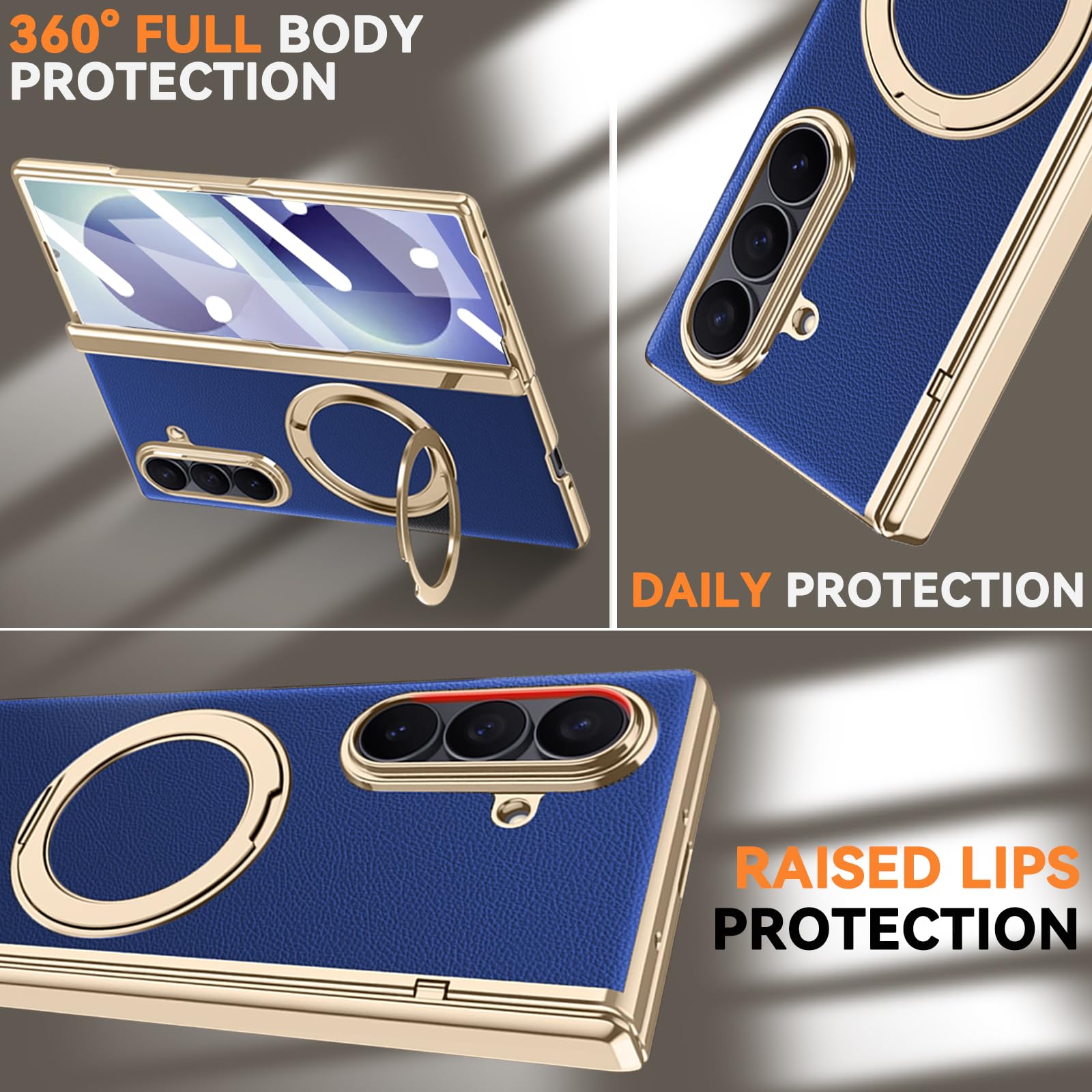 Custodia in pelle per Samsung Galaxy Z Fold 8 Ultra con supporto ad anello magnetico, [compatibile] Protezione schermo integrata copertura completa cerniera custodia in pelle per Z Fold 8 Ultra