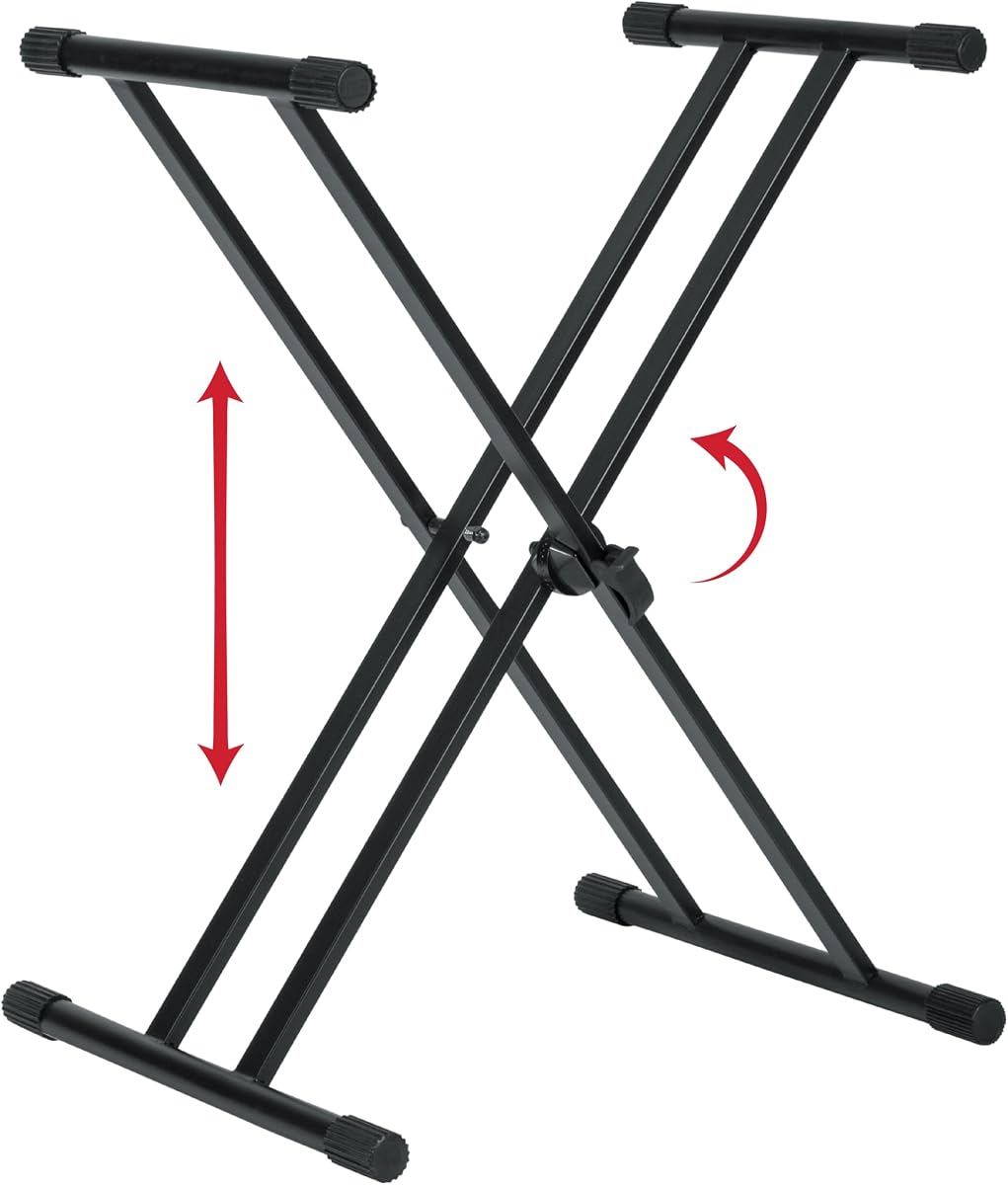Gator Frameworks Soporte para teclado estilo X de doble soporte con altura ajustable y pies niveladores (GFW-KEY-2000X)
