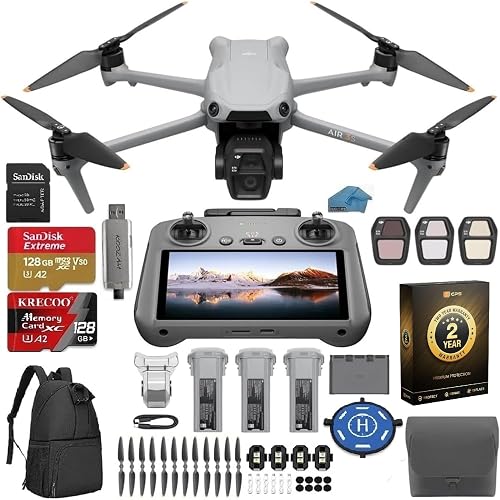 DJI Air 3S Drone Fly More Combo with RC 2 Screen Remote, 4K HDR, 46-Min Flight Time, 48MP Bundle:2x 128GB Micro SD, USB Reader, Landing Pad, Waterproof Backpack & 2-Yr Warranty