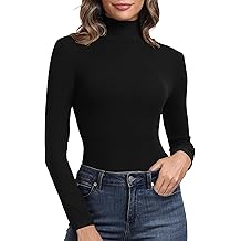Women's Ribbed Turtleneck Fitted Long Sleeve Shirts Basic Thermal Layering Tops
