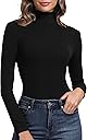 PALINDA Women's Ribbed Turtleneck Fitted Long Sleeve Shirts Basic Thermal Layering Tops