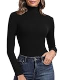 Women's Ribbed Turtleneck Fitted Long Sleeve Shirts Basic Thermal Layering Tops