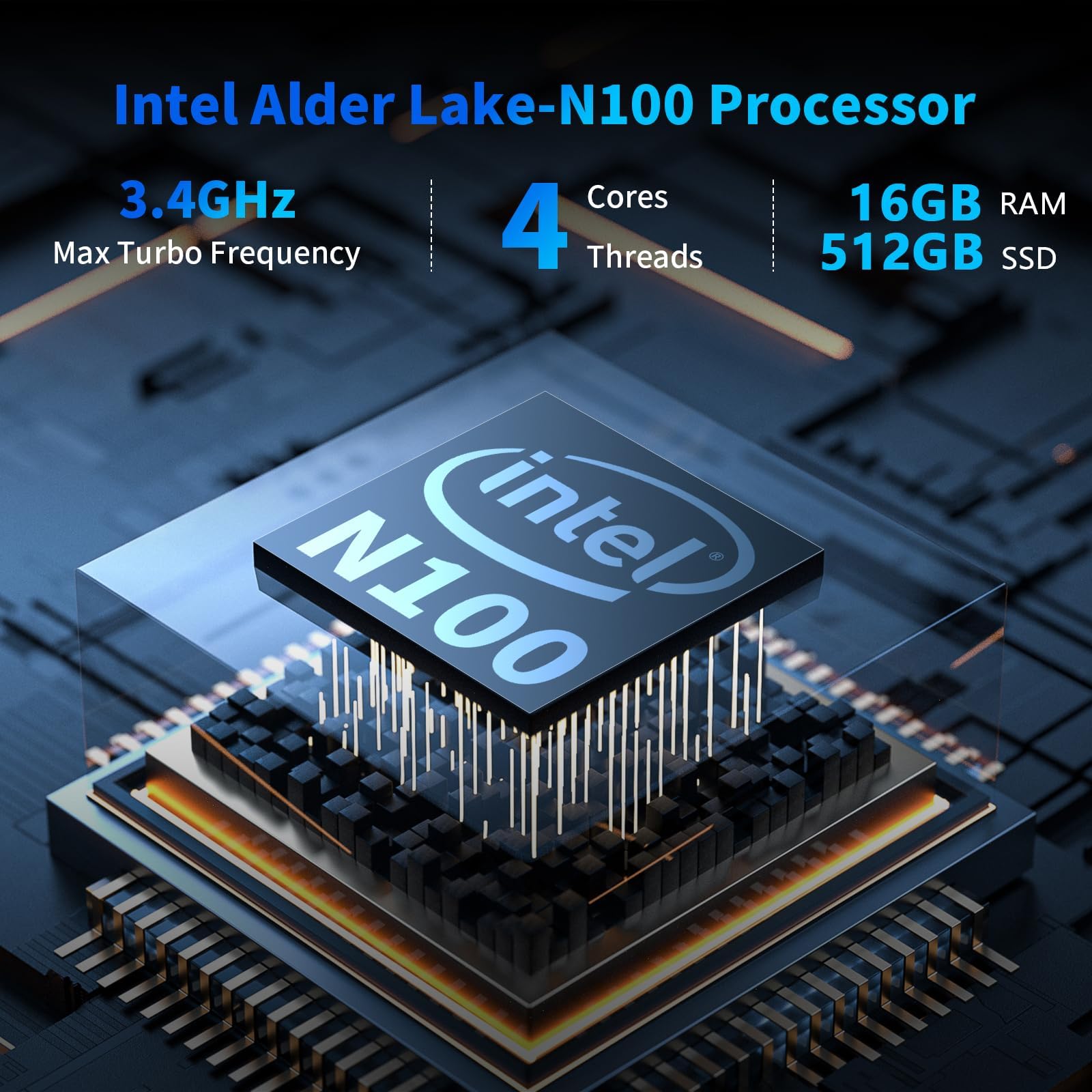 AWOW Mini PC con N100 (fino a 3,4 GHz), 16 GB DDR4 RAM, 512 GB SSD, Wi-11 Pro, 4 K UHD, doppio display, WiFi 5, BT 5.2, Gigabit LAN AK10