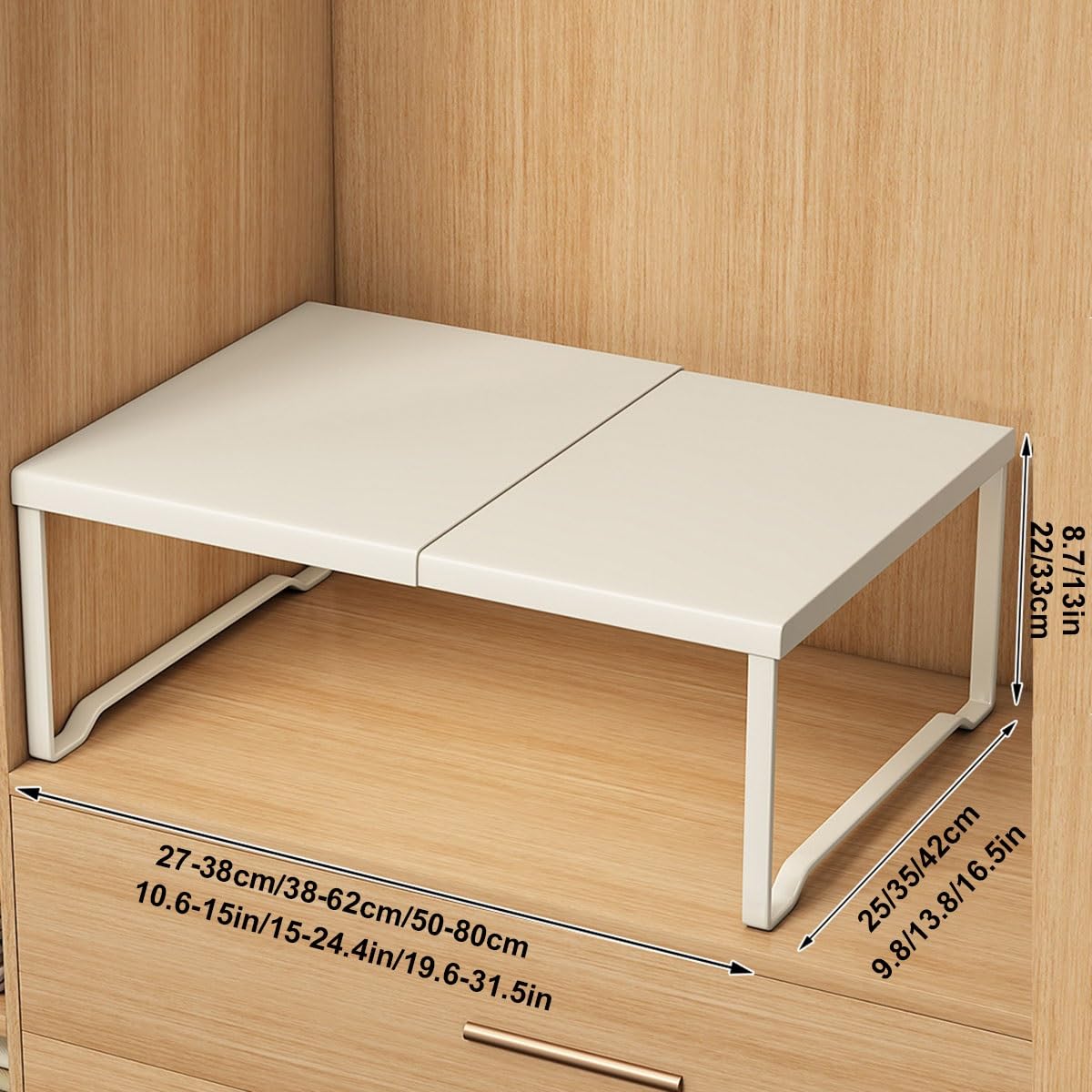Mensola Estensibile per Armadio, Ripiano Salvaspazio Cucina,Scaffale Portaoggetti Espandibile per Armadio Acciaio al Carbonio, per Bagno, Cucina(White,L20-31.5inW16.5inH13in)