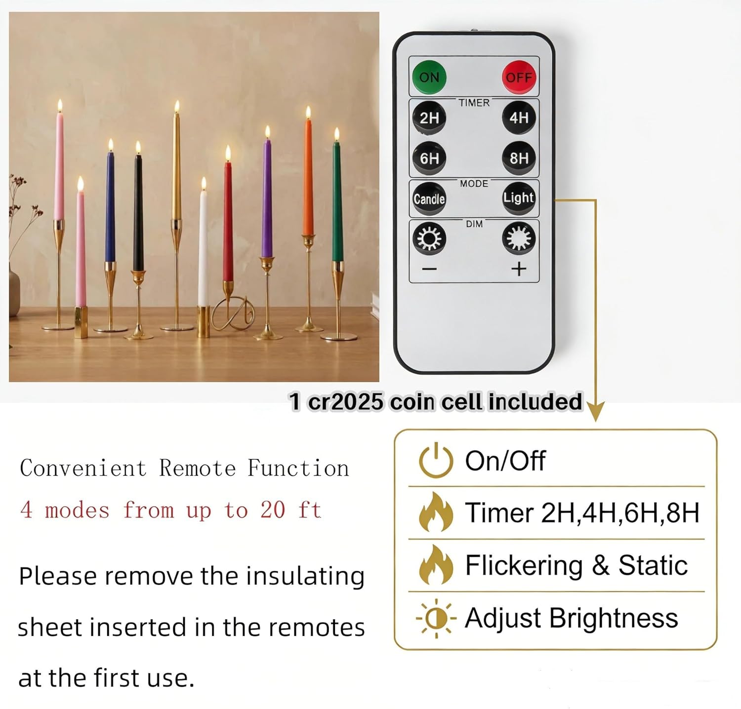 Navy Blue Flameless Taper Candles with Remote Timer, Flickering Battery Operated LED Candlesticks Home Decor Set of 12