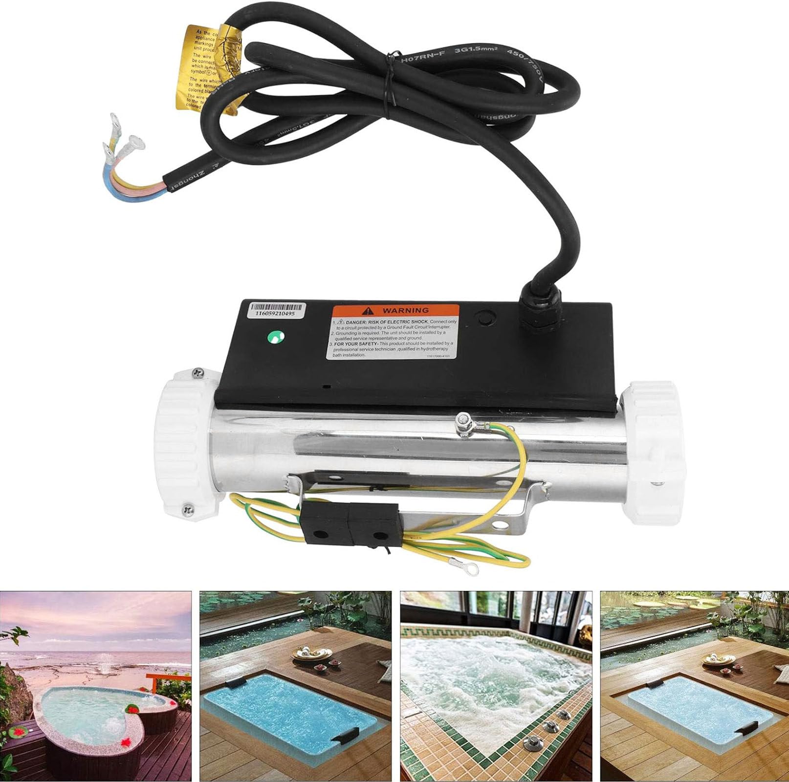 Riscaldatore elettrico per piscina, termostato portatile in linea, 1 ~ 3 kW, per spa relax, vasche da bagno, piscine fuori terra e interrate, ideale per tutto l'anno