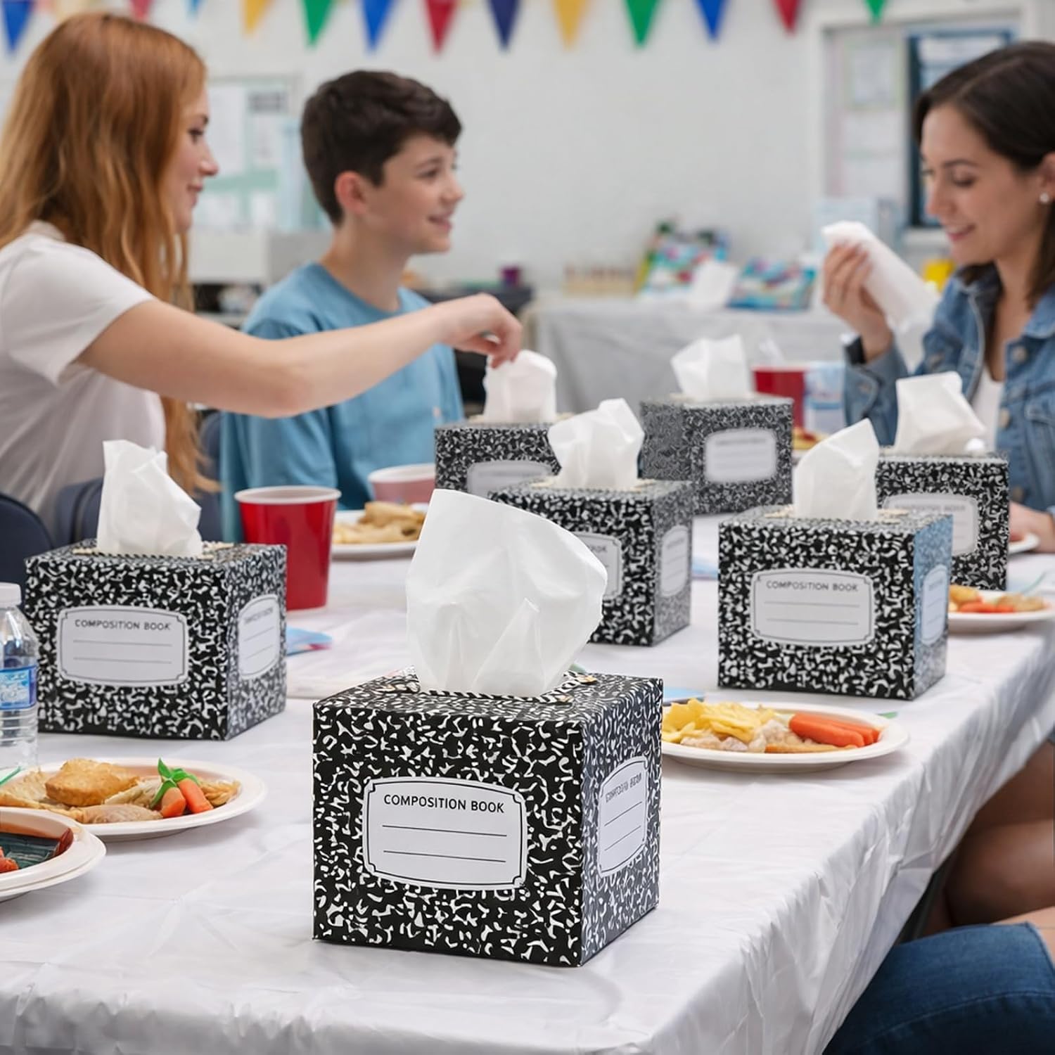 Sabary 12 Pack Back to School Facial Tissue Cube Boxes with Tissues 3 Ply Small Square Tissue Boxes 600 Sheets Total First Day of School Party Supplies Decorations for Classroom Home Car Office
