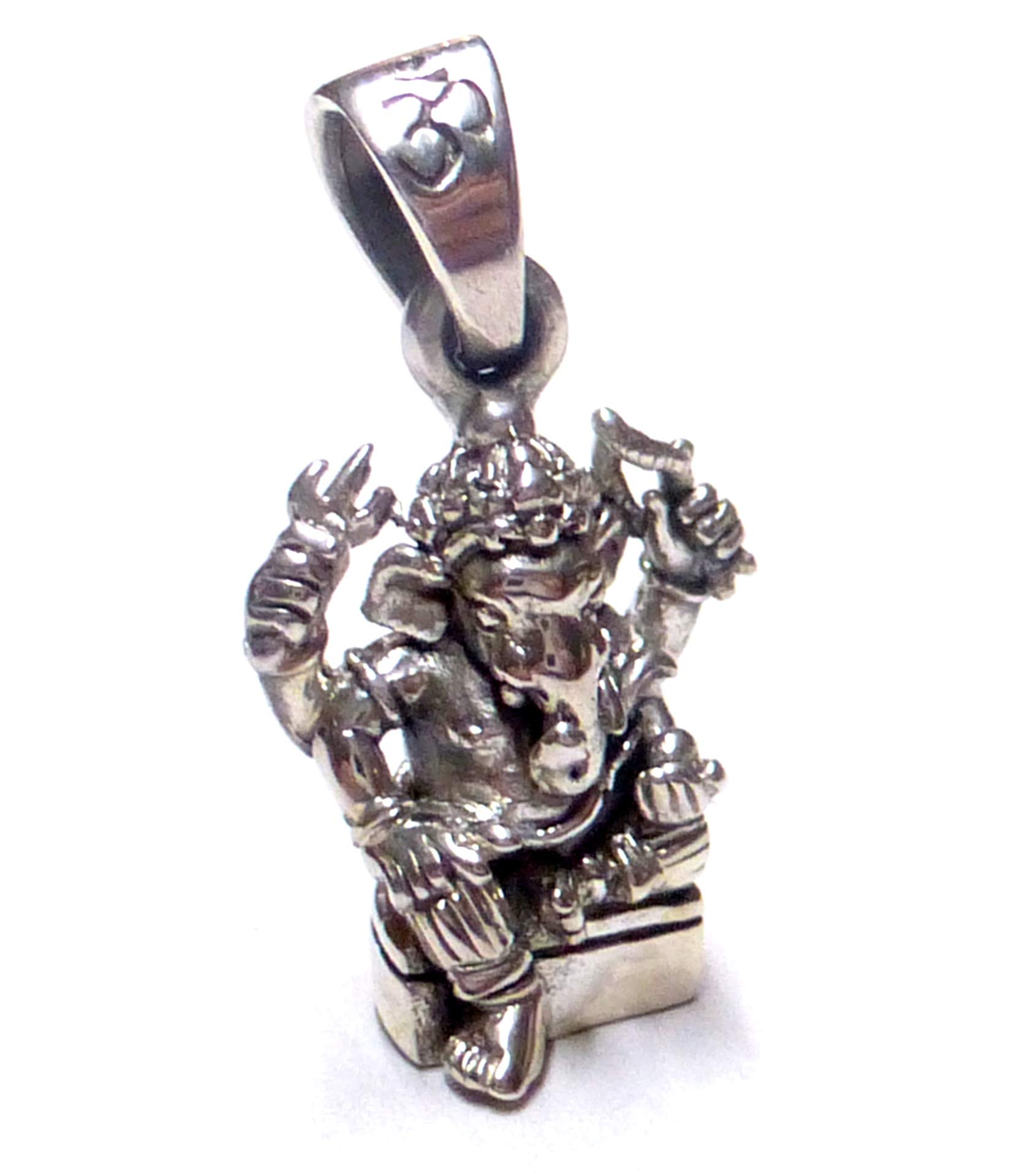 Ciondolo Ganesha, in argento Sterling lavorato con simbolo portafortuna, unisex