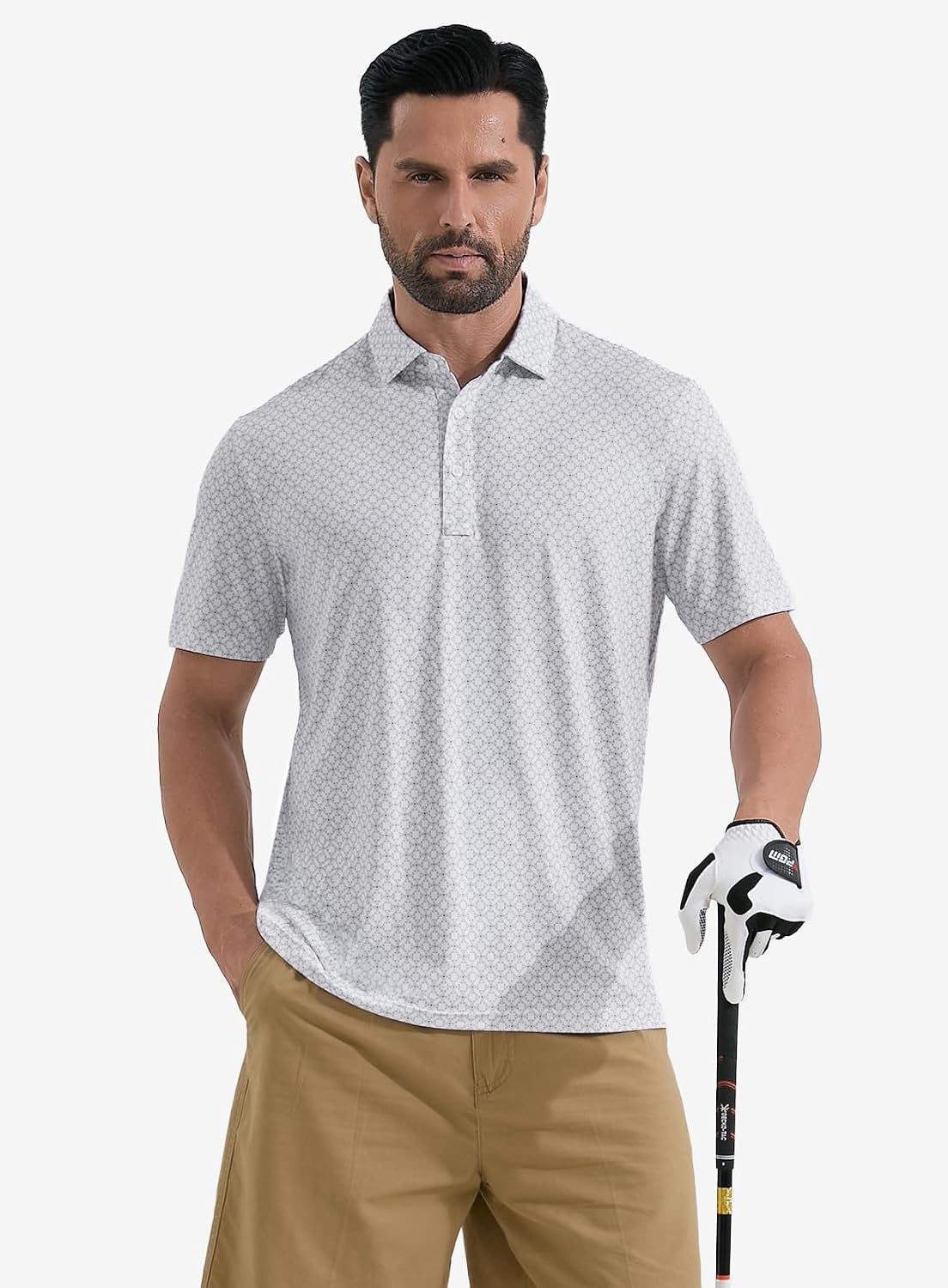 Men's Golf Polo Shirts Short Sleeve Dry Fit Performance Moisture Wicking Print Collared Golf Shirts for Men