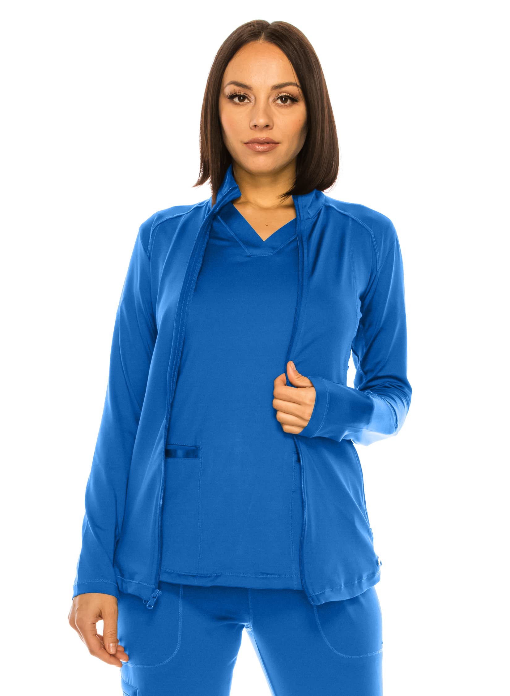 MediChic Women's Scrub Jacket Zipper Front Active Yoga Scrub Jacket Royal
