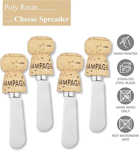 Miniatura 3 de Supreme Housewares Cuchillos esparcidores de queso y mantequilla, decoración de corcho de vino, mango de resina pintado a mano con hoja de acero