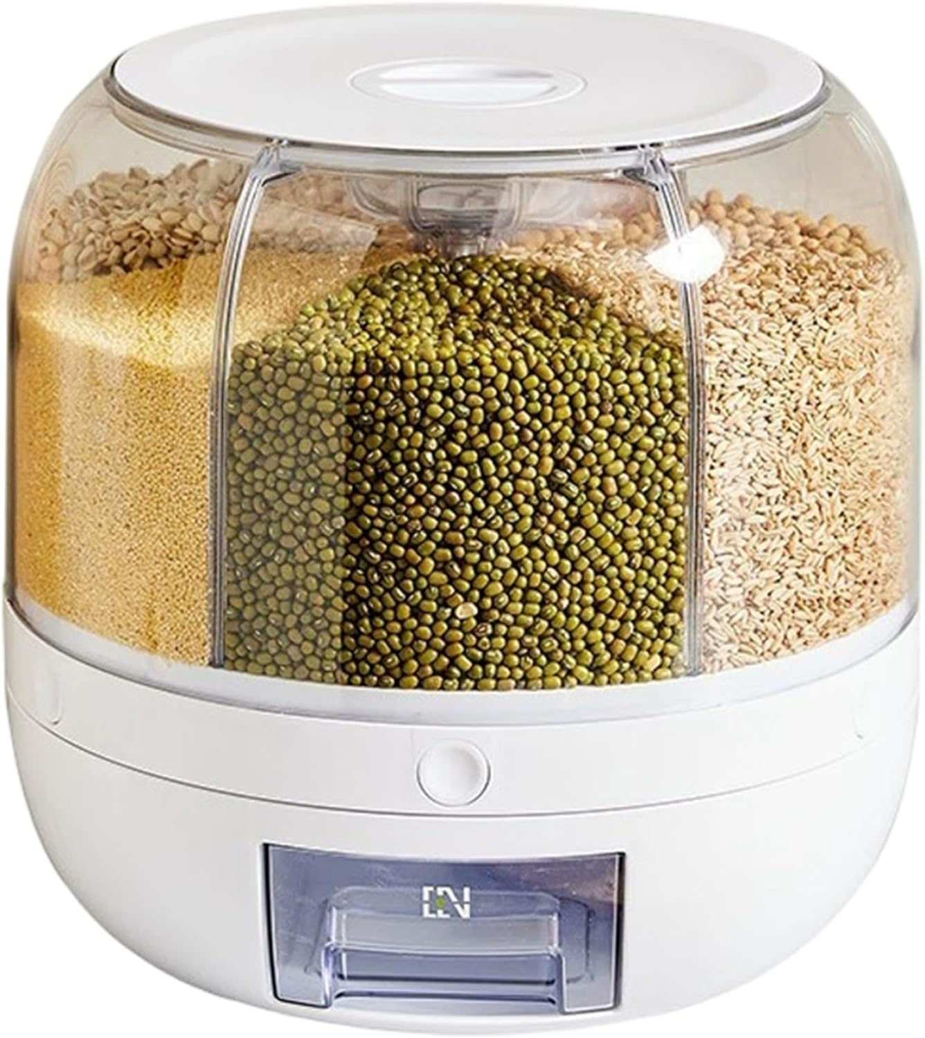 Rotating Candy Dispenser 6-Grid Grain Dispenser Kitchen Storage Container with Removable Lid Sealed Countertop Organizer for Rice Beans Nut and Snacks Rotating Candy, Grain, Be
