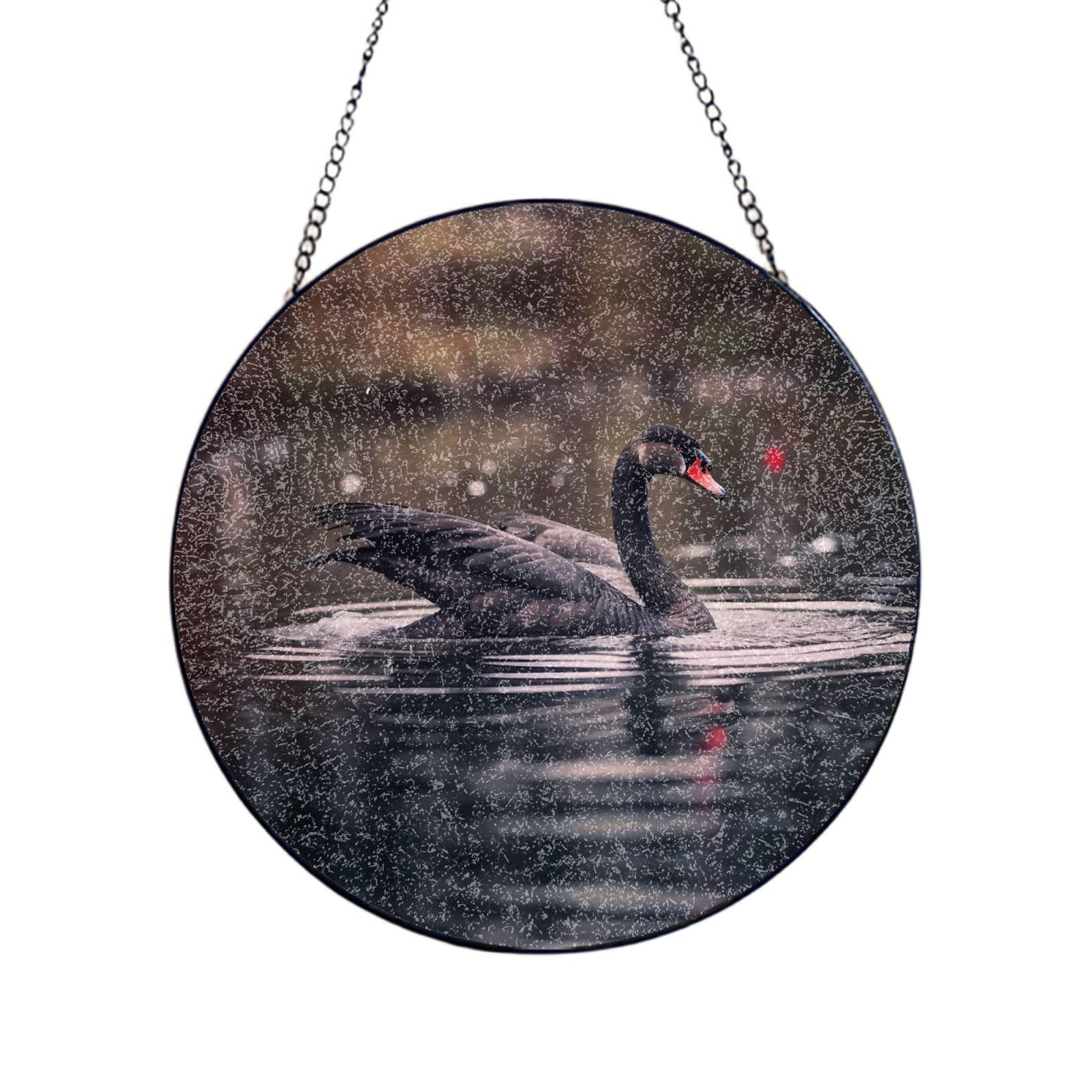 Phayah Black Swan Swims Print Stained Glass Window Hanging Sun Catchers Decoration Mother'S Day Birthday Gifts For Home Garden Porch 8in（20cm）