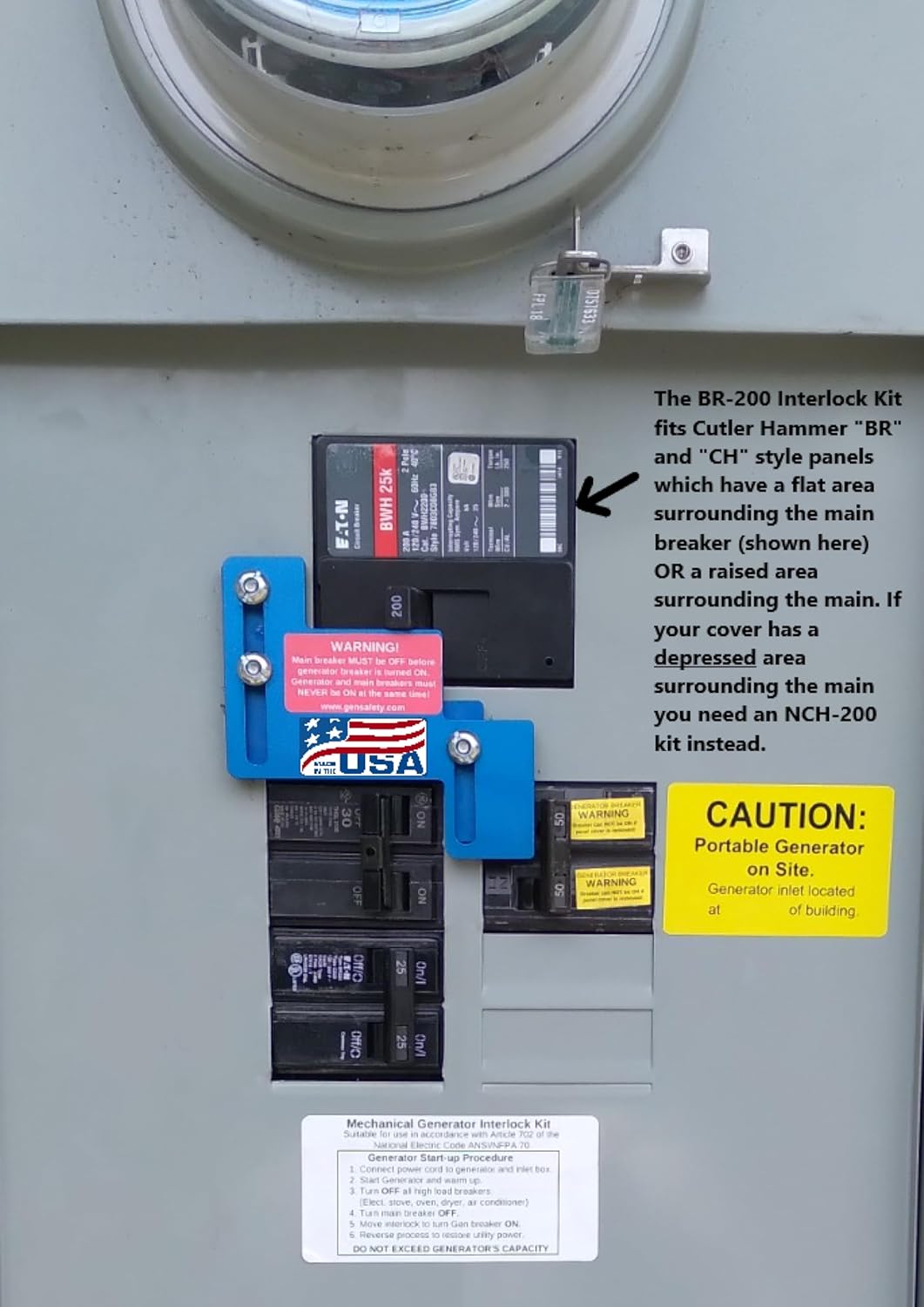 BR-200 Generator Interlock Kit for Cutler Hammer BR and CH Series 150AMP and 200 AMP Panels - Made in USA !