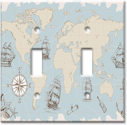 Miniatura 3 de Art Plates - Placa de interruptor basculante (decorativo) de una sola banda - Placa decorativa de pared de metal - Mapa del mundo - (fabricado en