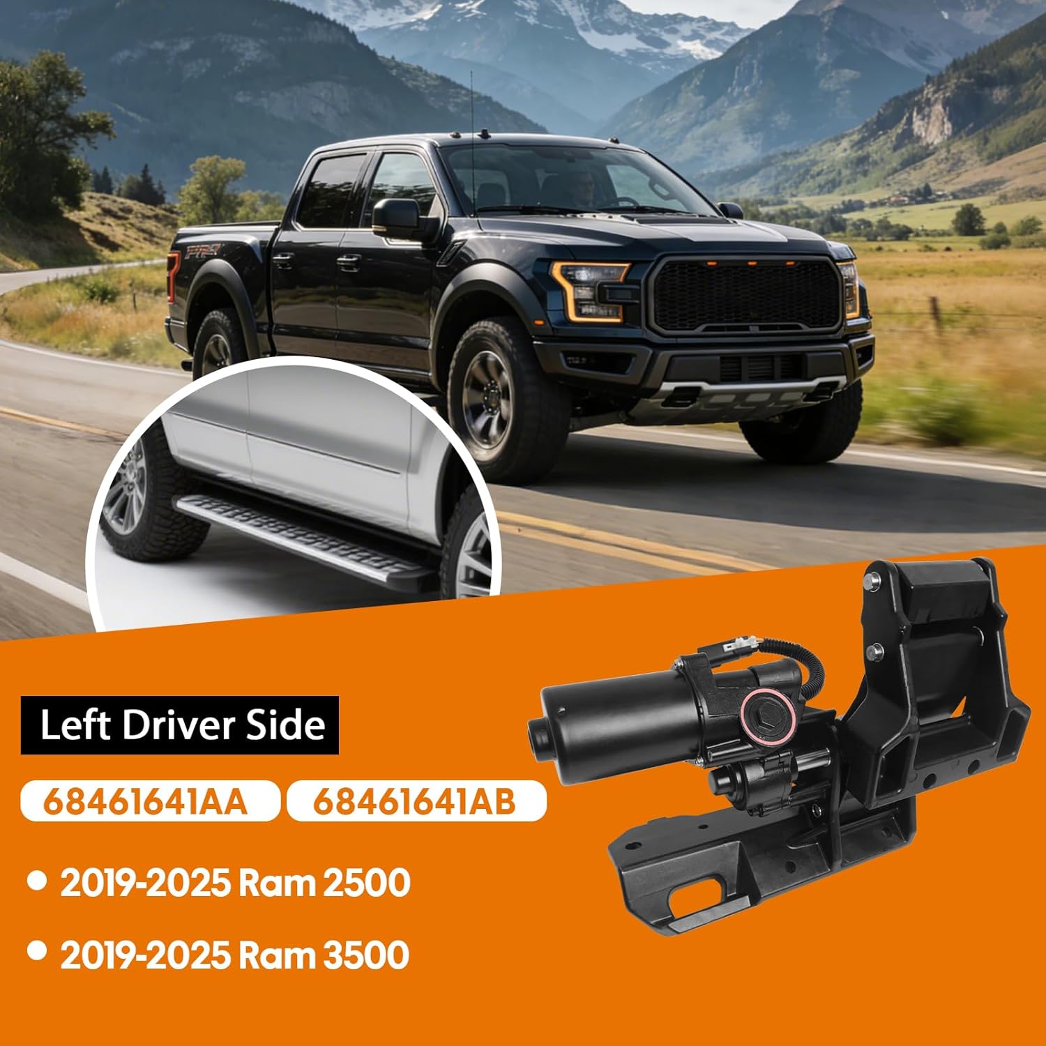 Power Running Board Motor Fit for RAM 2500 3500 2019-2025 6.4L 6.7L Left Driver Side Step Motor Replaces OE 68461641AA, 68461641AB