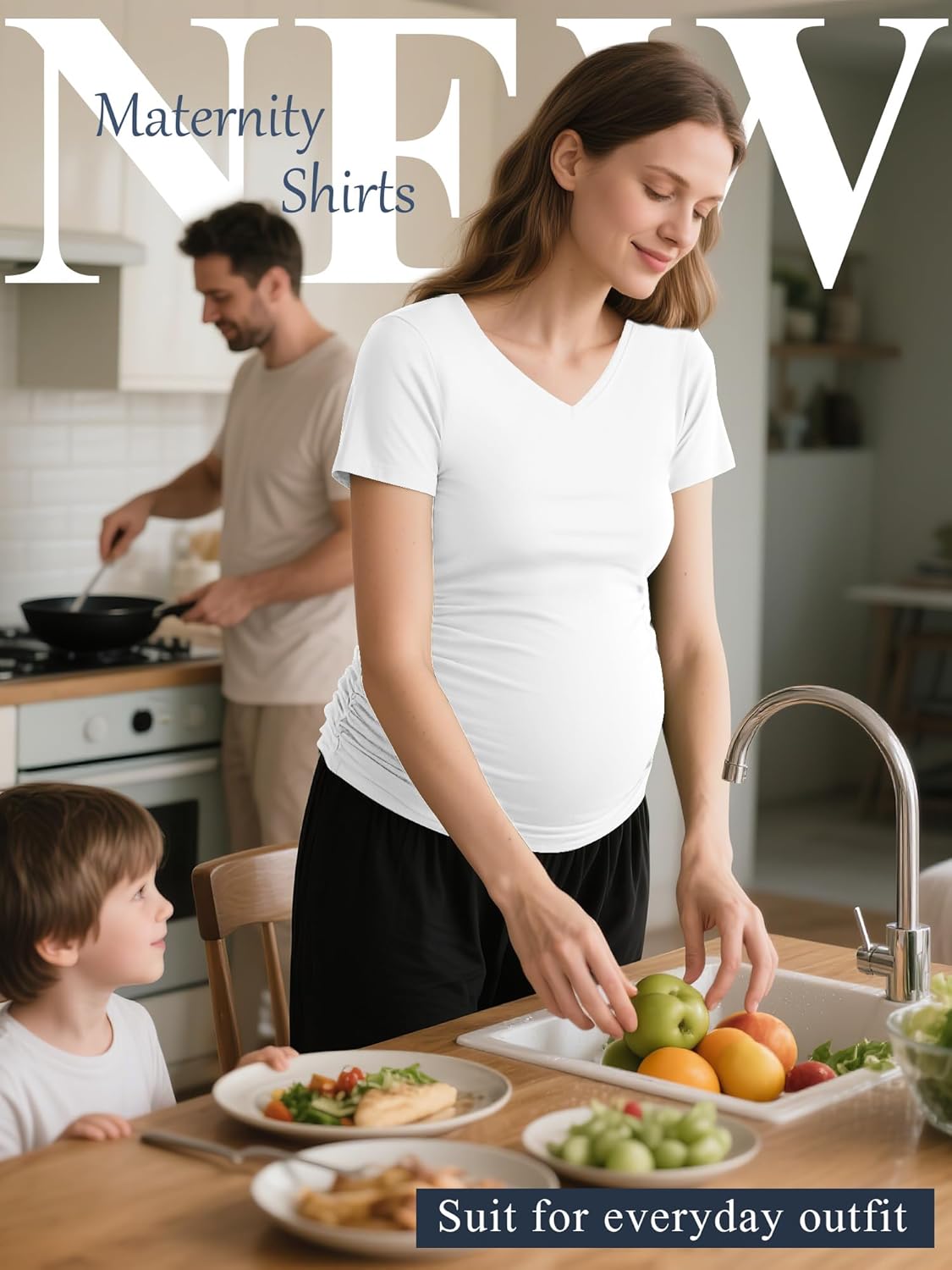 Huukeay 4 Pack Women's Maternity Shirts, V Neck Maternity Top Short Sleeve Casual Tee Side Ruched Pregnancy Clothes - Image 2